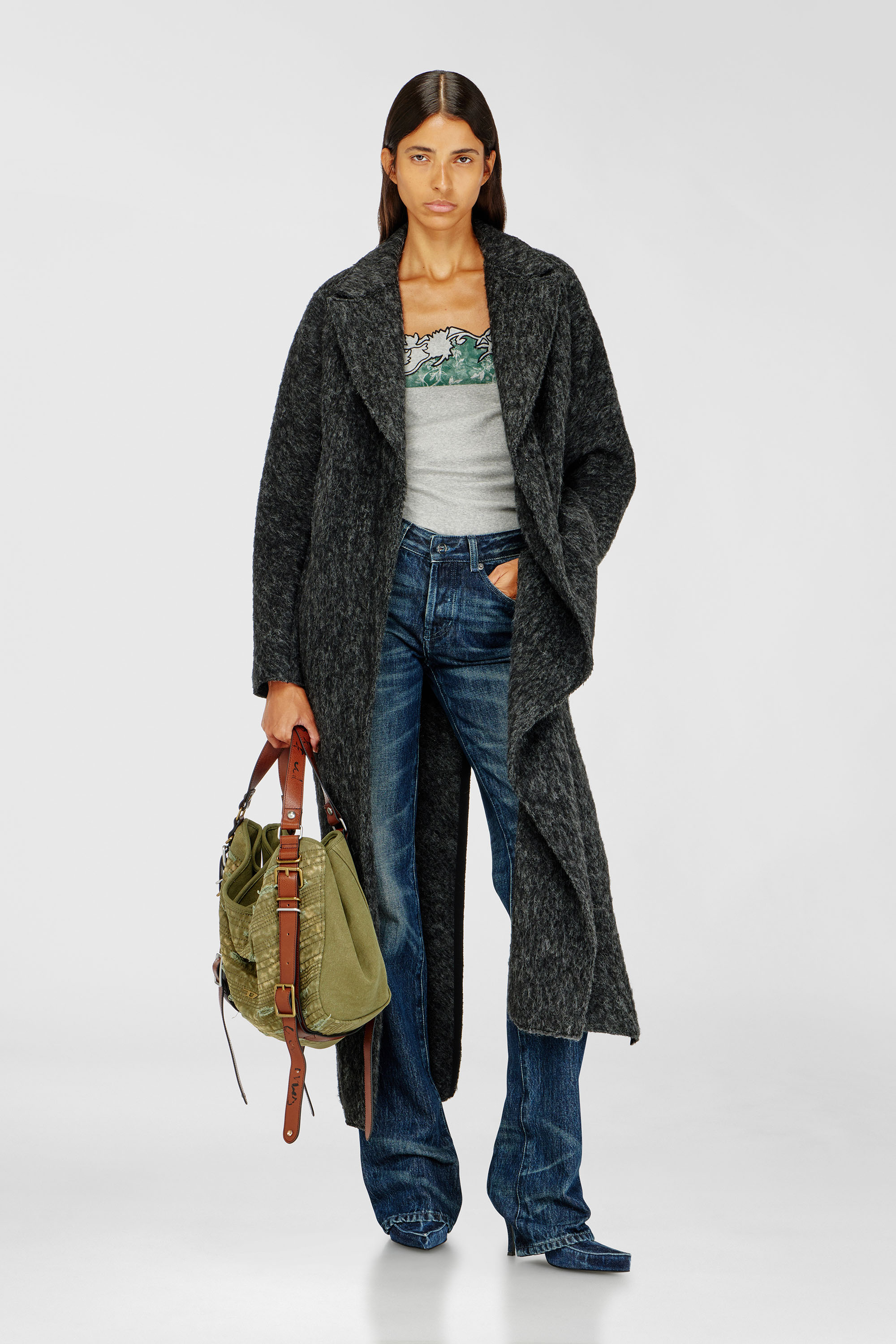 Diesel, Long coat in wool and alpaca blend, Jackets, Woman in Grey