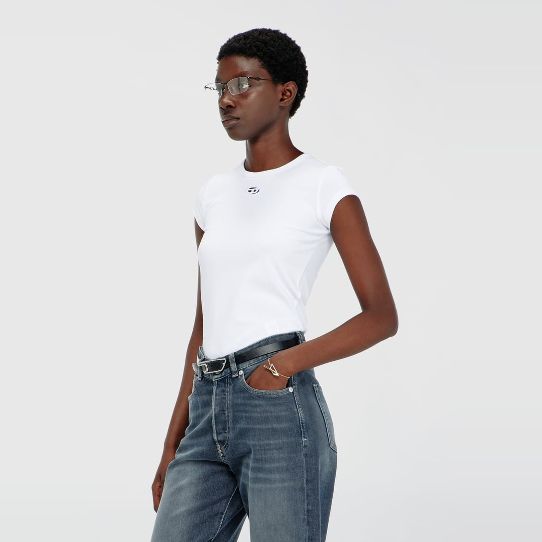 Diesel - T-shirt with cut-out embroidered logo - T-Shirts - Woman - White