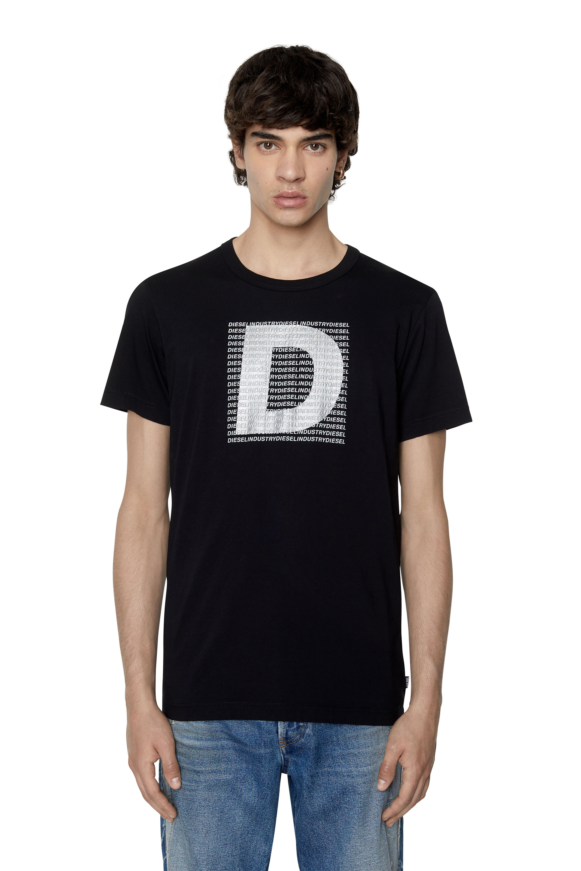 Diesel - T-shirt con logo stampato D color argento - T-Shirts - Uomo - Nero