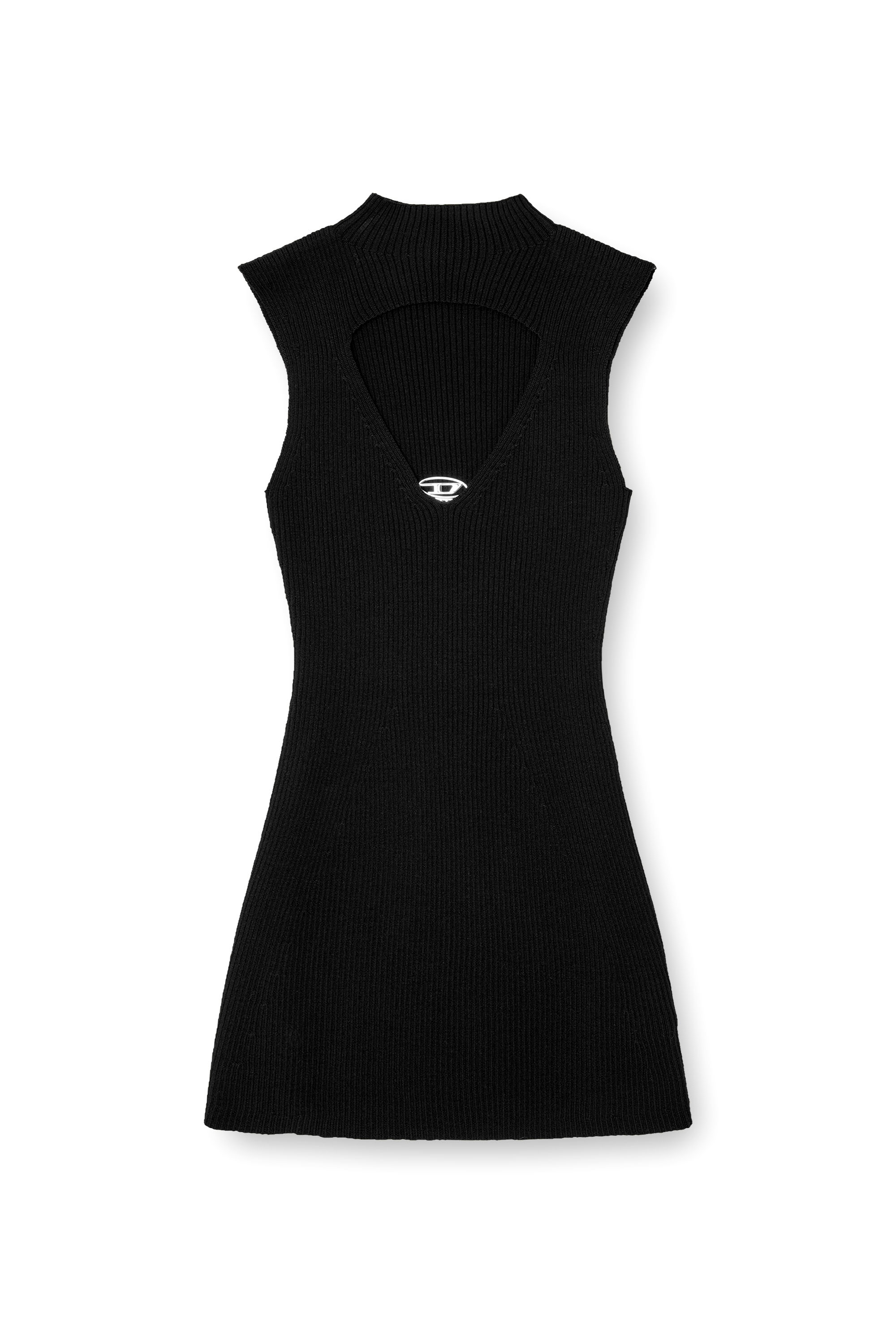 Diesel - M-OLONI-SHORT, Woman's Mini wool dress with inlay in Black - 3