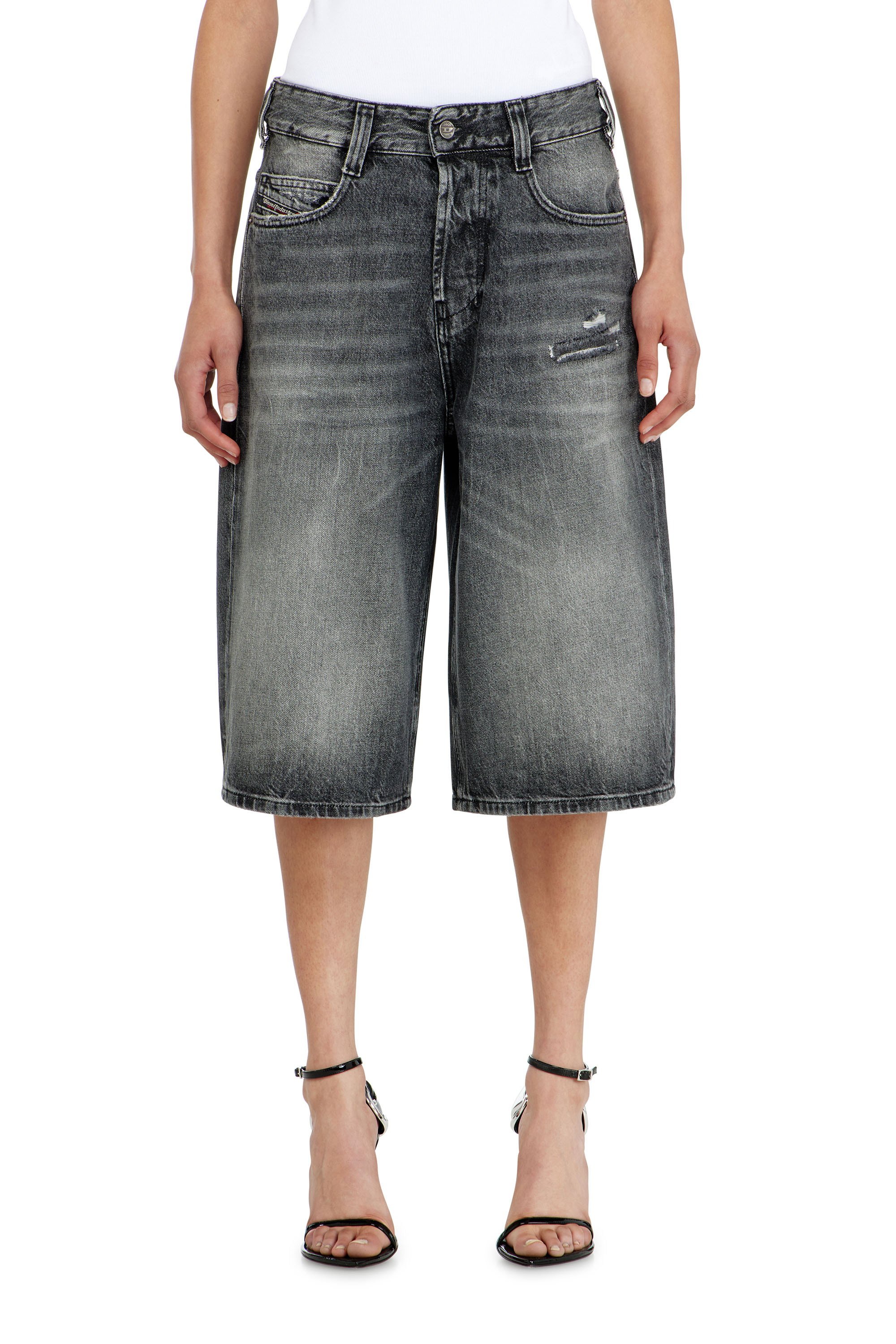 Diesel - D-ENIM-M-SHORT, Unisex's Denim relaxed shorts with abrasions in Dark grey - 5