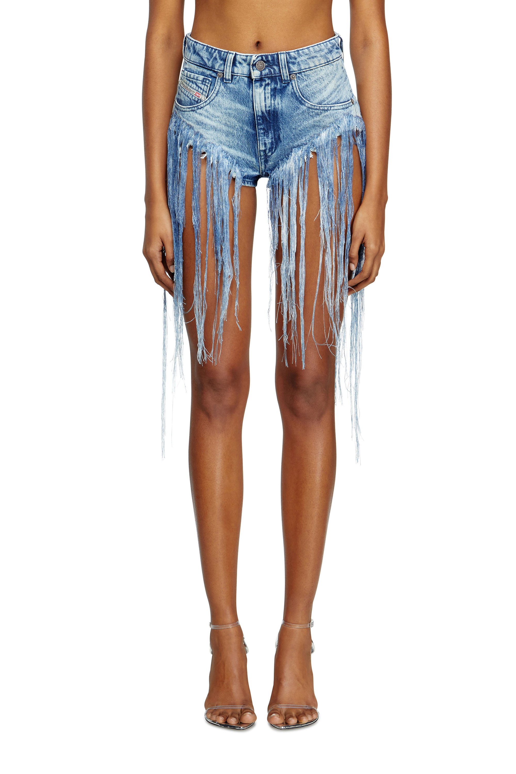 Shop Diesel Shorts In Distressed Fringed Denim In Blue