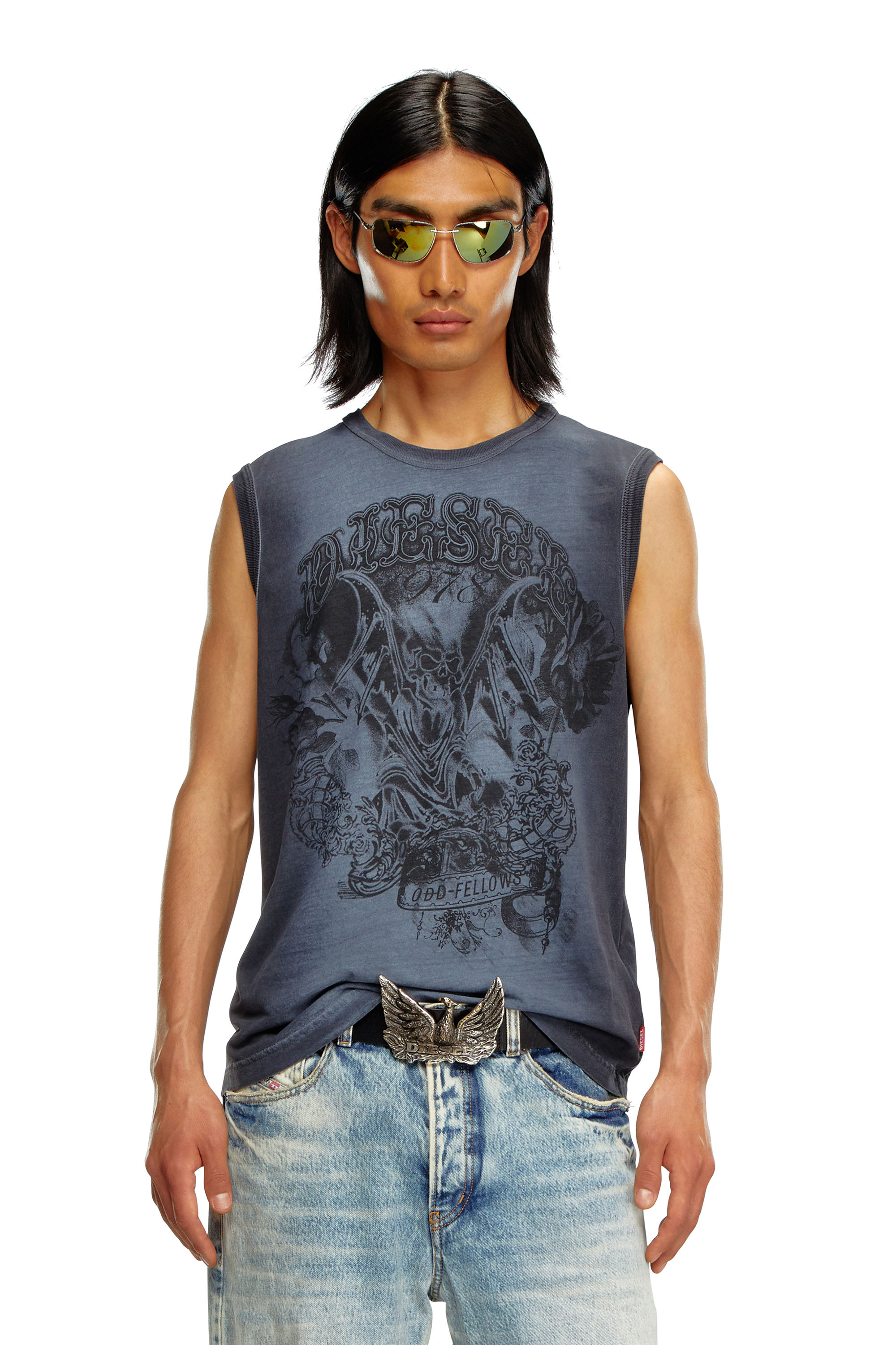 Diesel - Faded tank top with graphic print - T-Shirts - Man - Blue