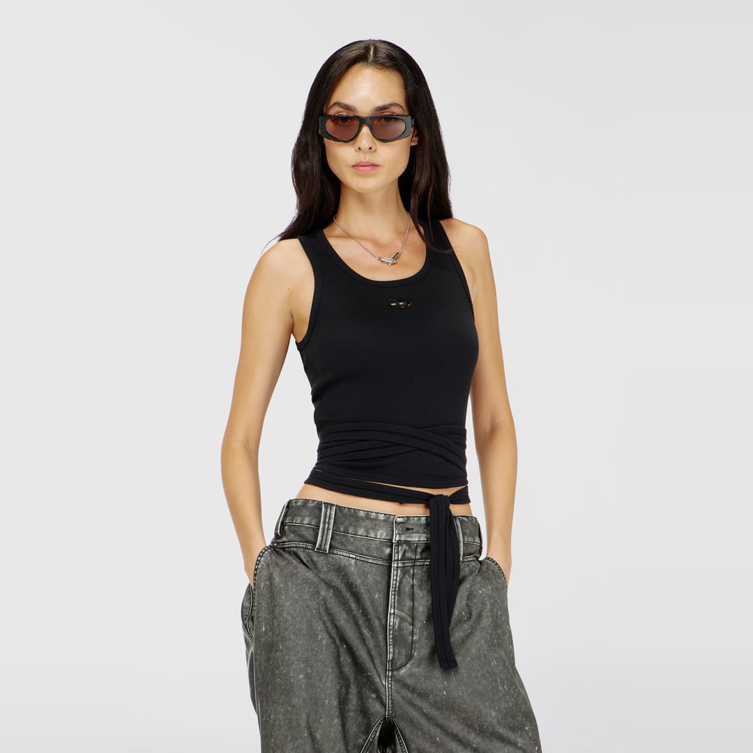 Diesel - Crop top with wrap-around laces - T-Shirts - Woman - Black