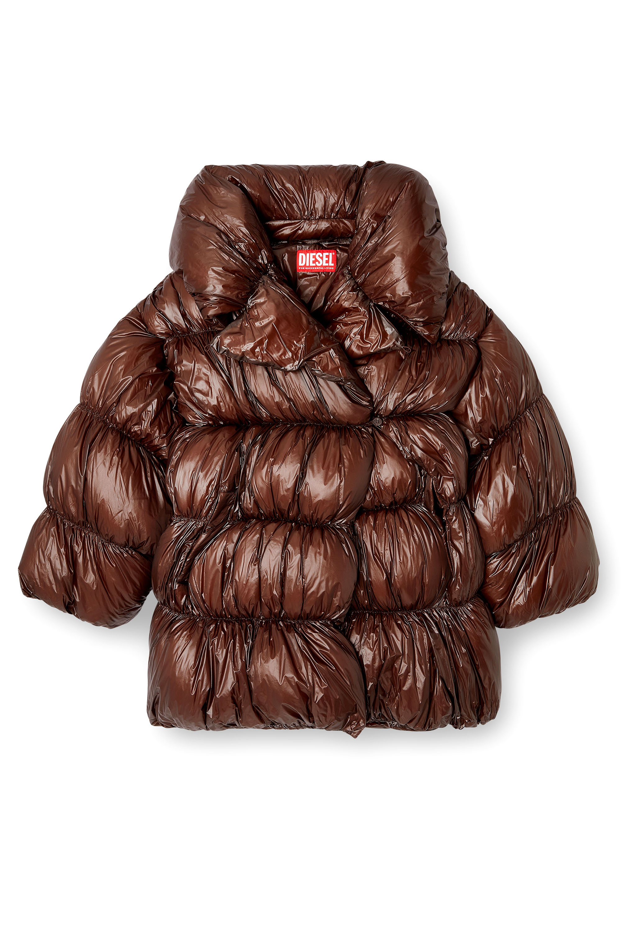 Diesel - W-INONA, Woman's Short quilted down coat with belt in Brown - 3