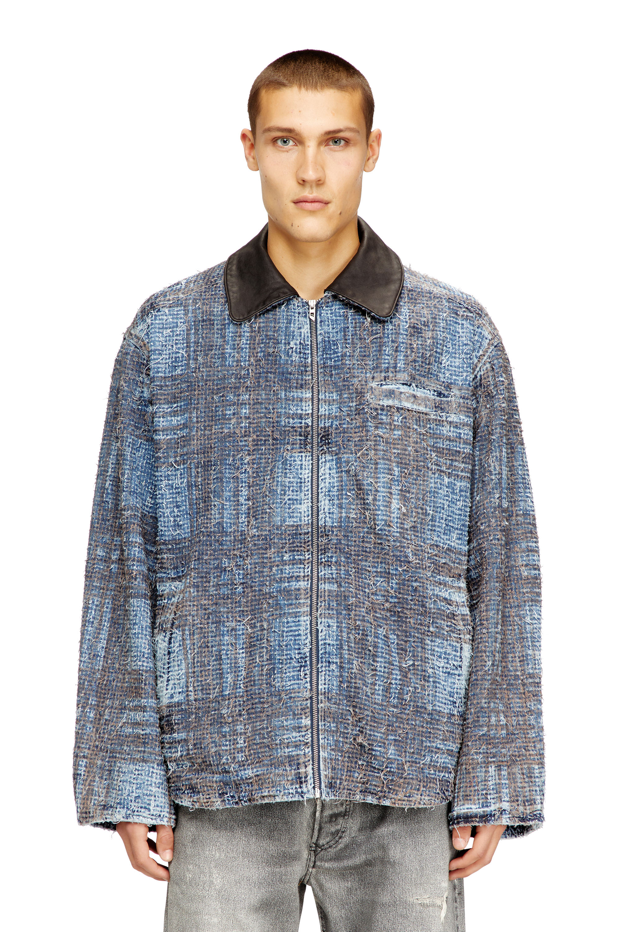 Diesel - D-IVAR-S1, Man's Jacket in graphic bouclé denim in Blue - 1