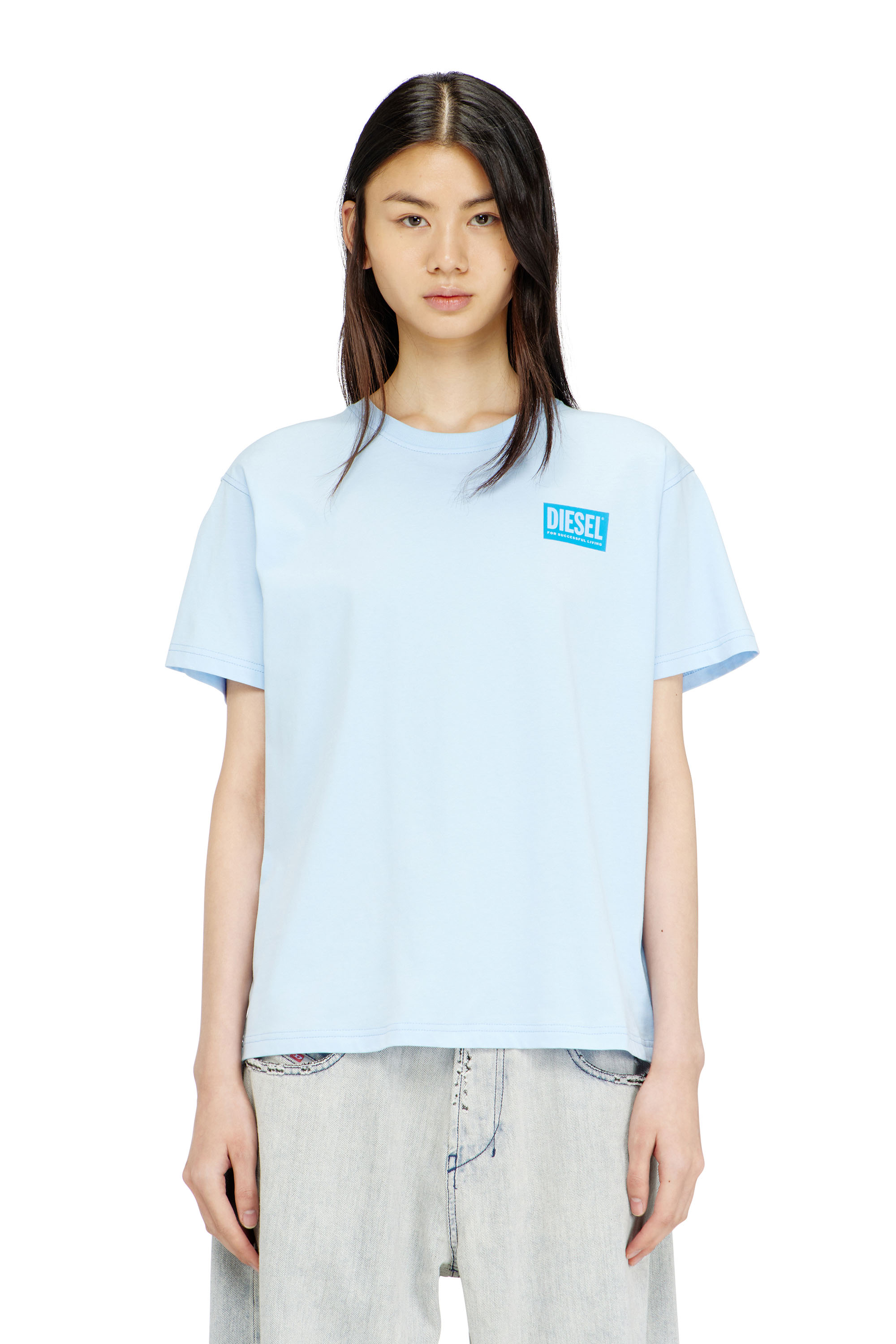 Diesel Women's Blue - Organic Cotton Jersey T-Shirt With Crew Neck And Logo Print - T-Shirts - Woman Small