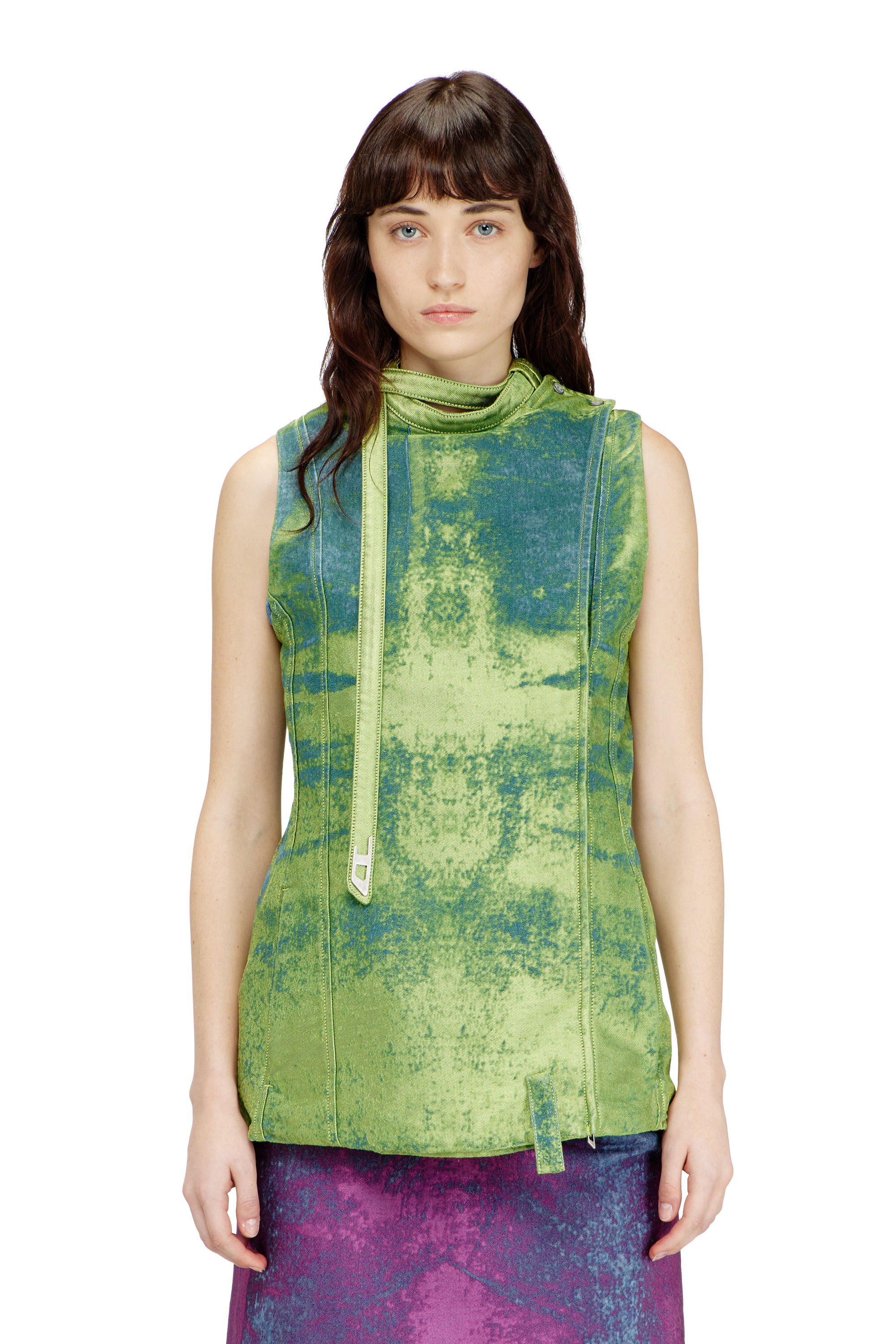 Diesel Women's Green - Belted Vest In Coloured Satin Denim - Vests - Woman Medium