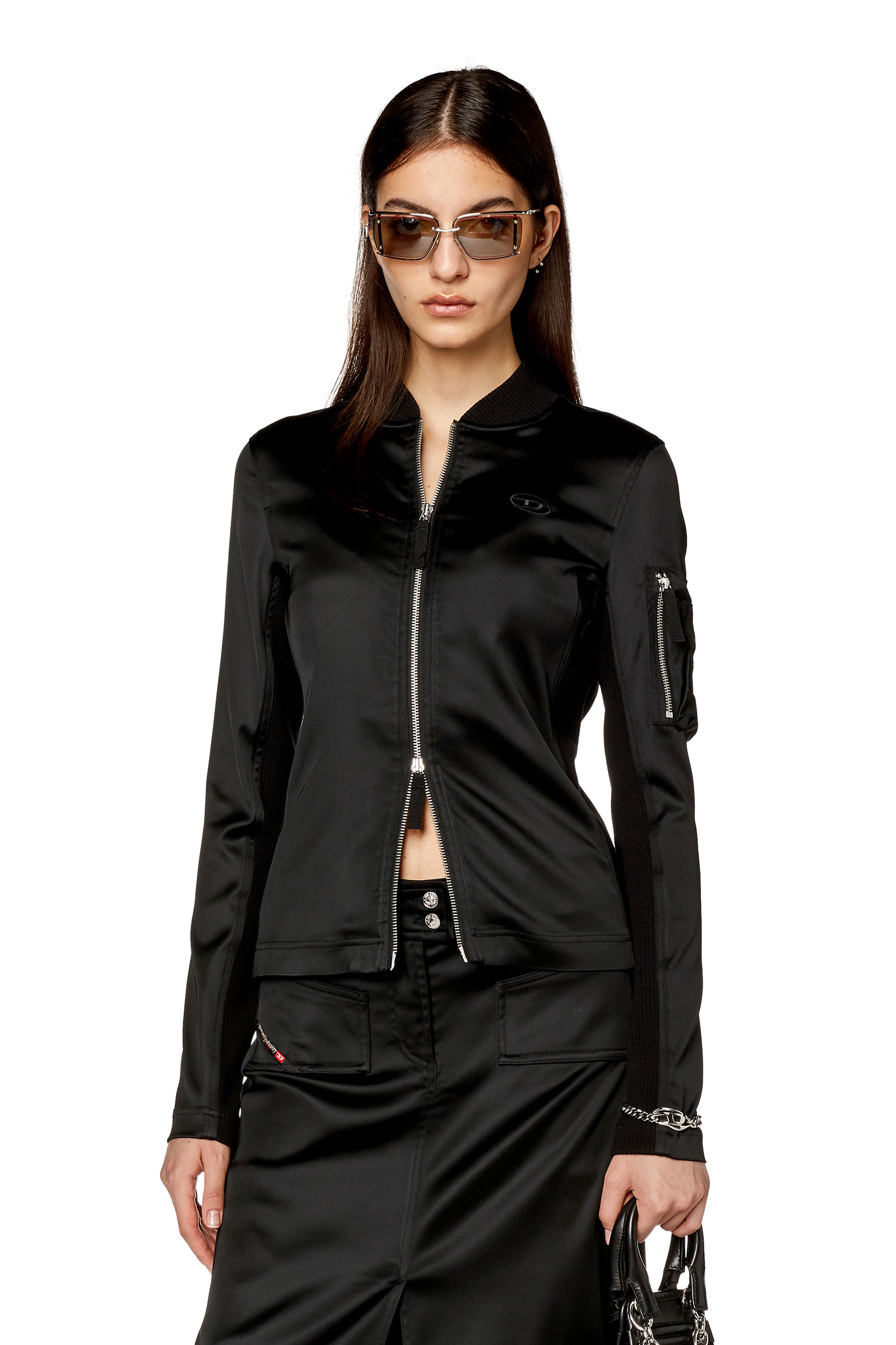 Diesel - Track jacket in shiny stretch satin - Tops - Woman - Black