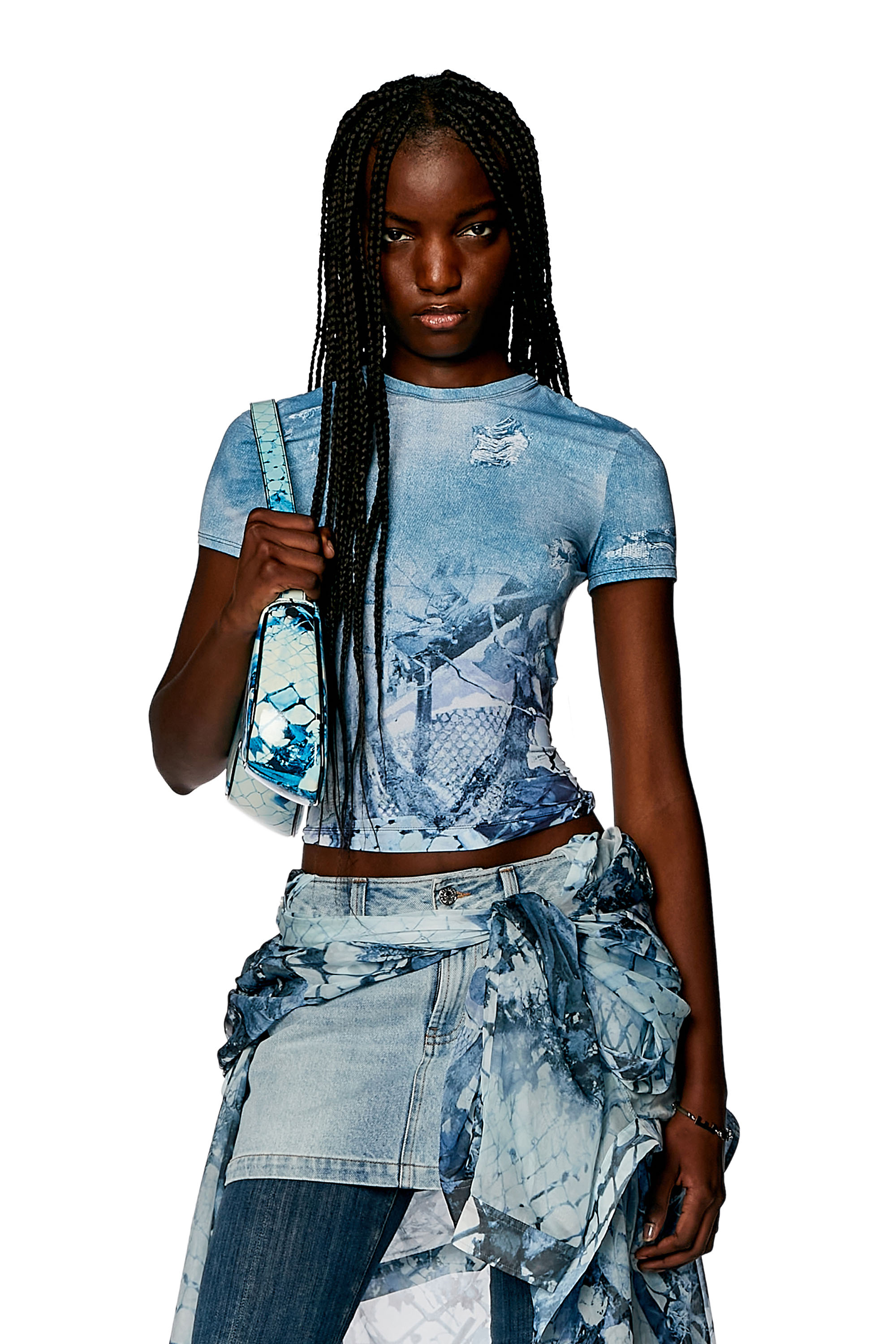 Shop Diesel Cropped T-shirt With Abstract Print In Blue
