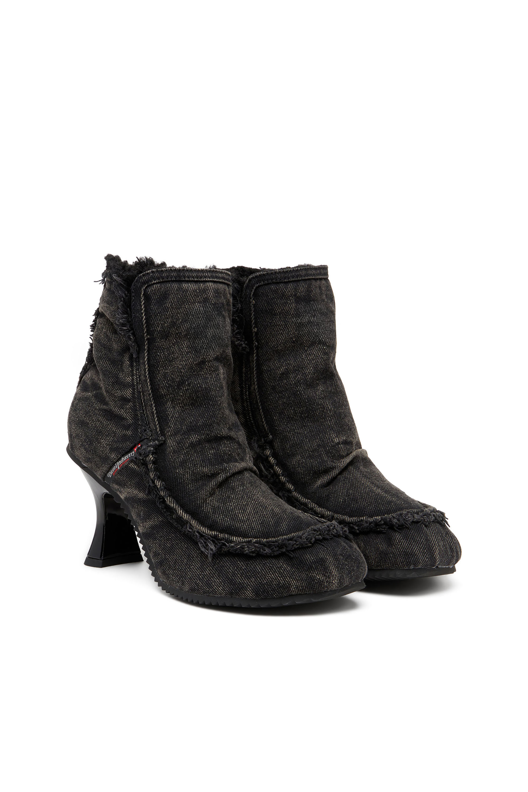 Diesel - D-WOODSTOCK HEEL AB, Woman's D-Woodstock - Denim boots with heel in Black - 3