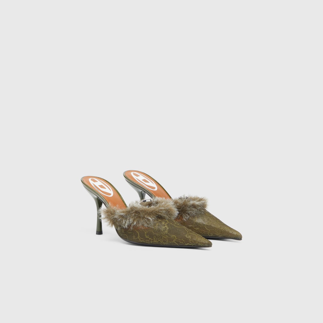Diesel - D-Jewels - Mules in nylon with fuzzy trim - Moccasins and Mules - Woman - Green