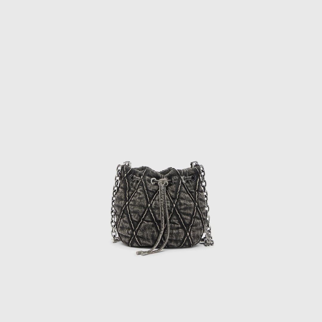 Diesel - Charm-D - Bucket bag in acid-wash quilted denim - Shoulder Bags - Woman - Grey