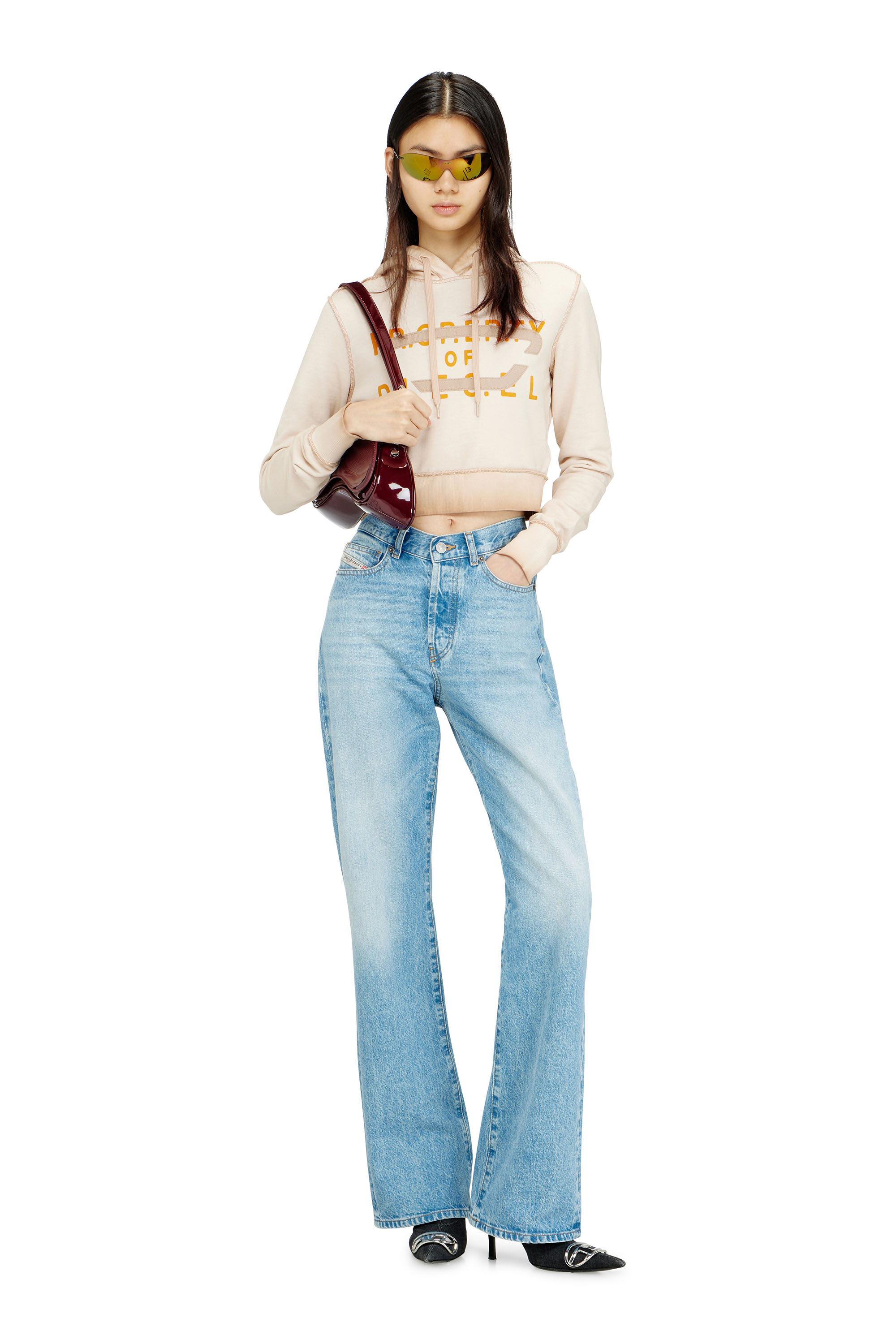 Diesel - F-SLIMMY-HOOD-S1, Woman's Hoodie with print and D appliqu&eacute; in Beige - 2