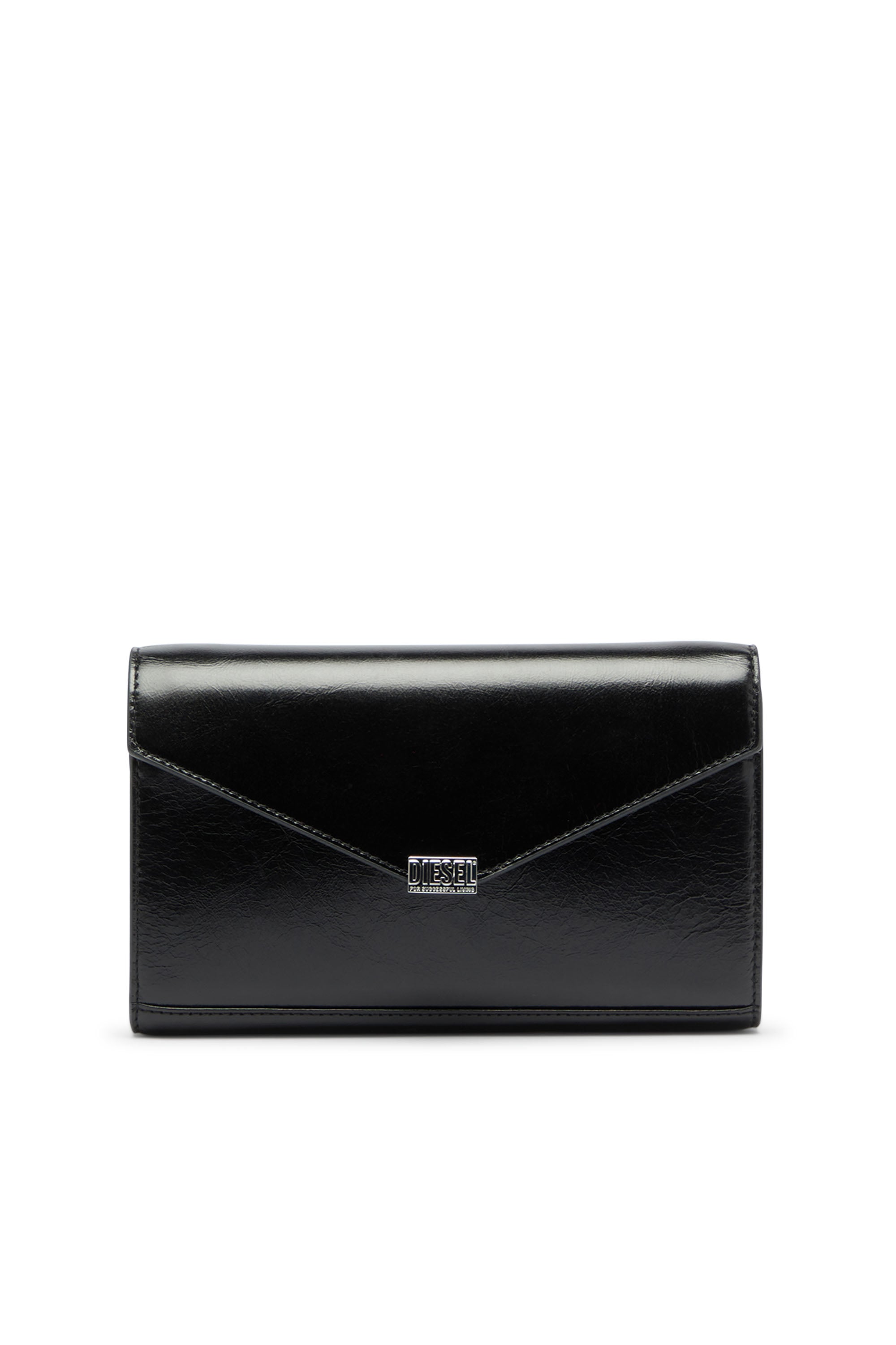 Diesel - Wallet purse in shiny wrinkled leather - Wallets strap - Woman - Black
