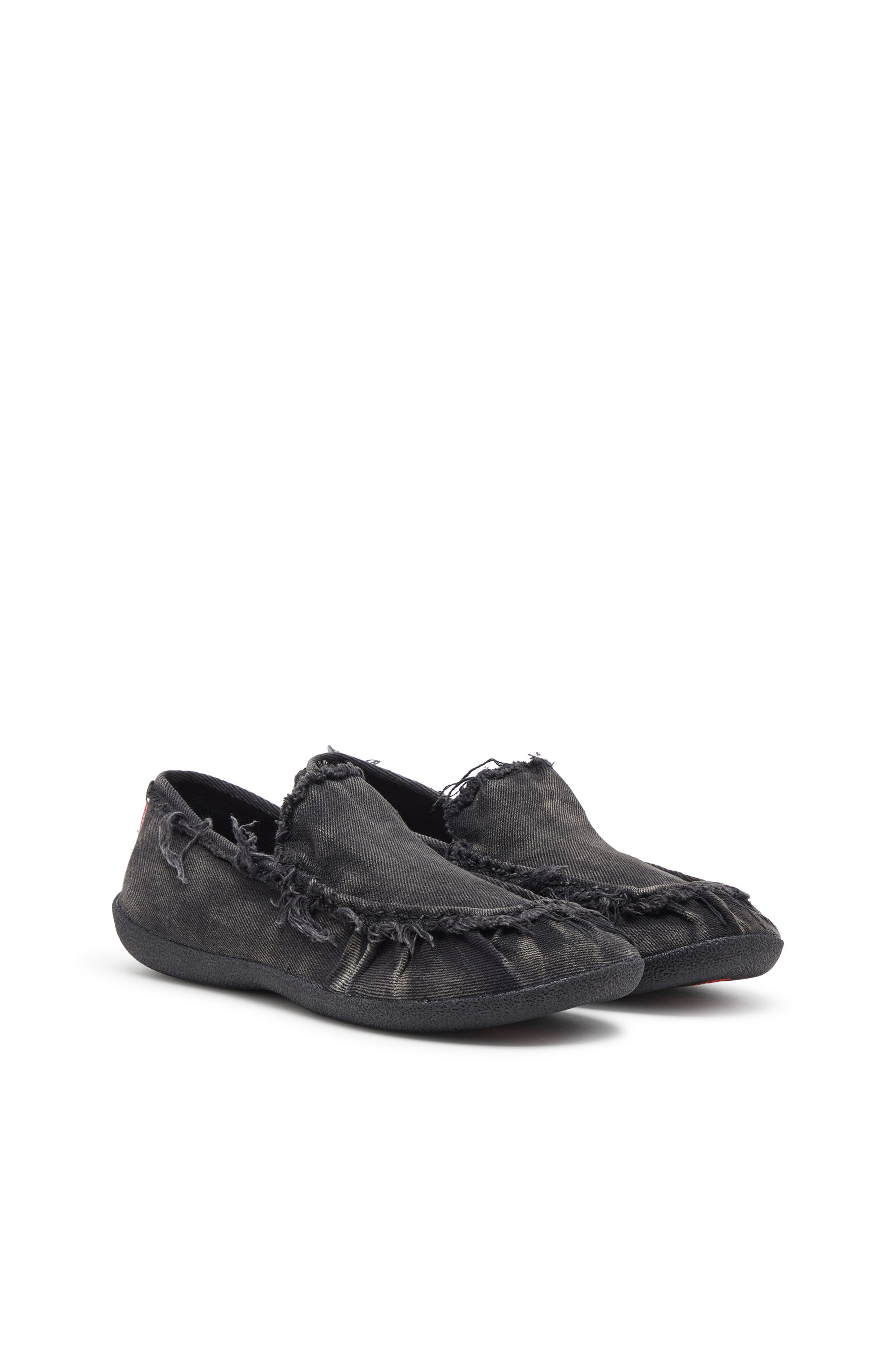 Diesel - D-SHOCK MOC, Man's D-Shock-Distressed denim loafers in Black - 3
