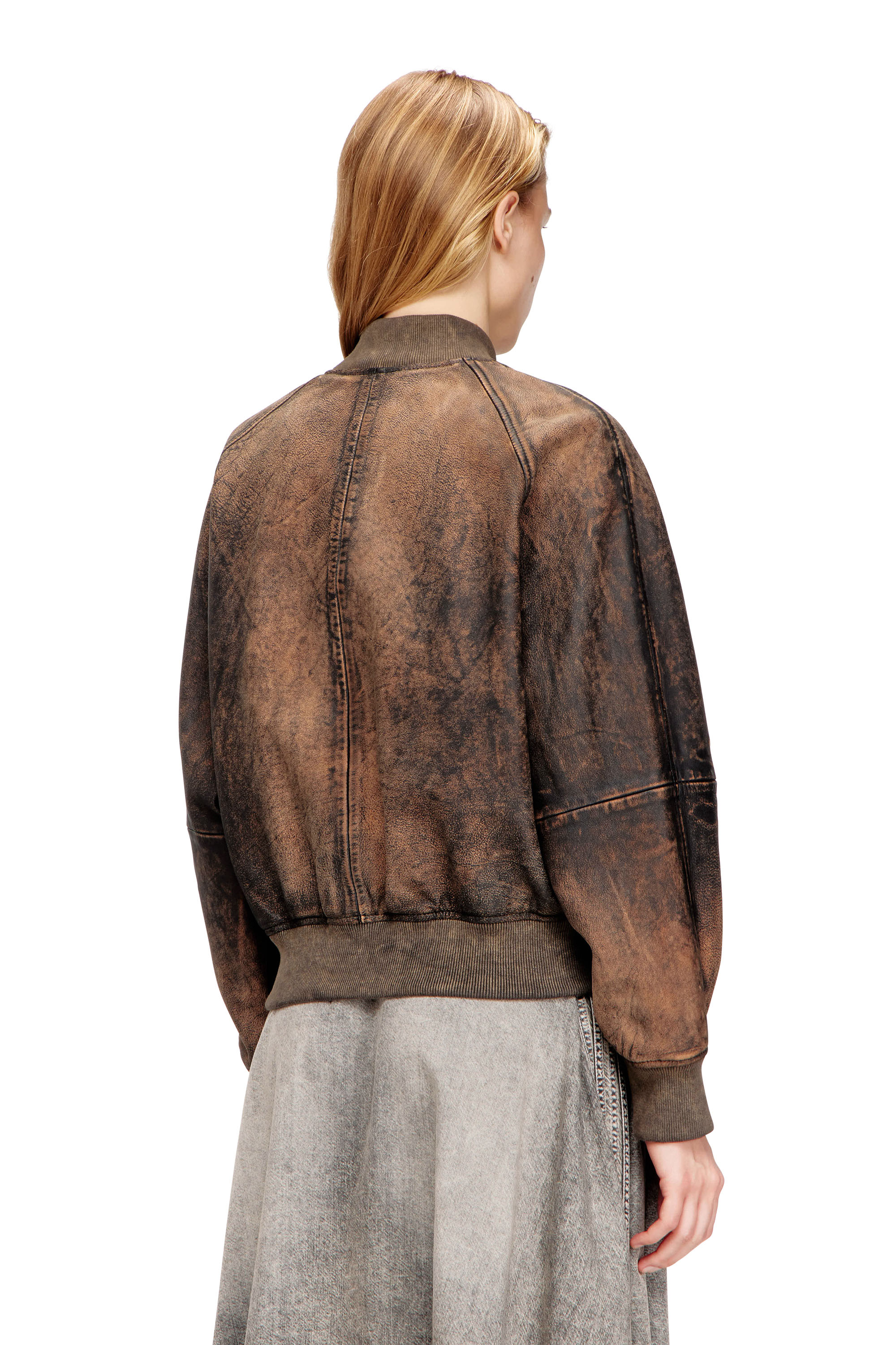 Diesel - L-COBB-FEM, Woman's Bomber jacket in distressed leather in Brown - 4