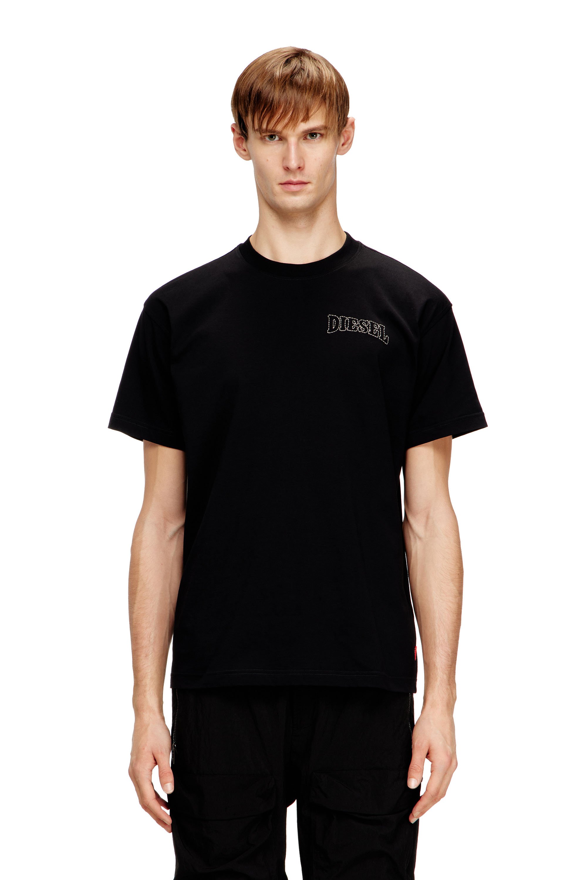 Diesel Hombre Negro - Camiseta De Algodón Regular Con Bordado - Camisetas Pequeño