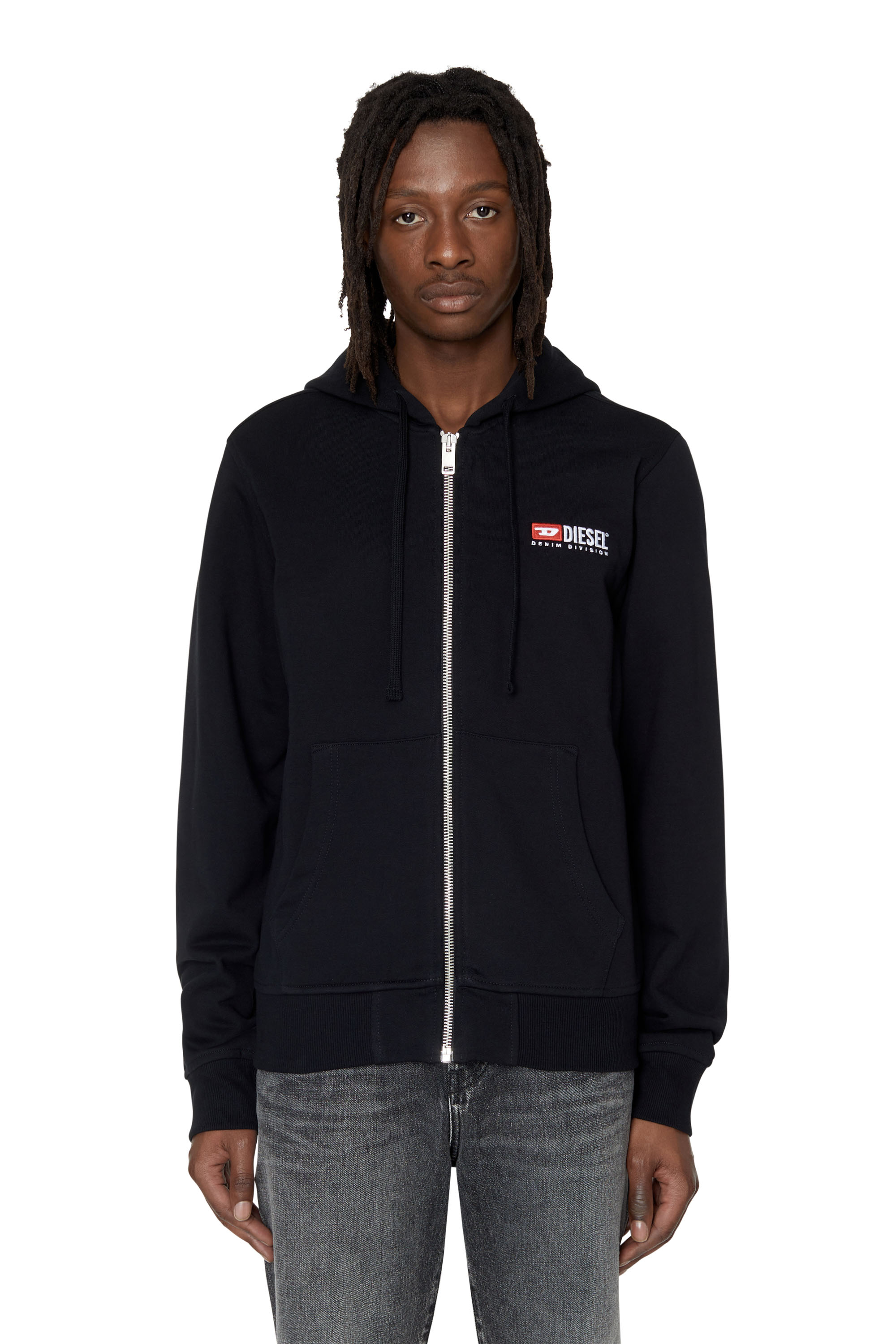 Diesel Felpa Con Cappuccio Denim Division Con Zip In Black