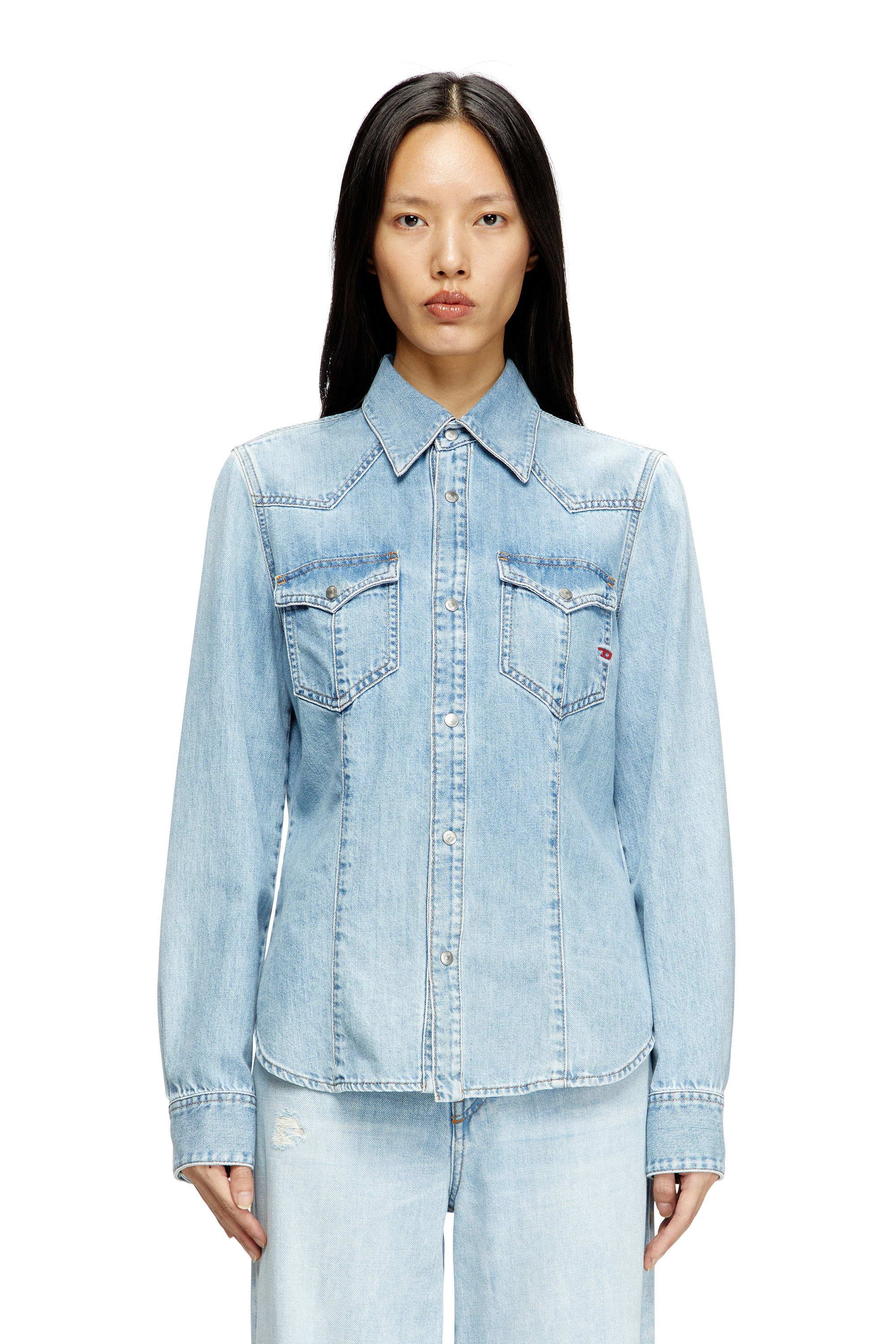 Diesel Women's Blue - Western Shirt In Denim - Denim Shirts - Woman Xxs