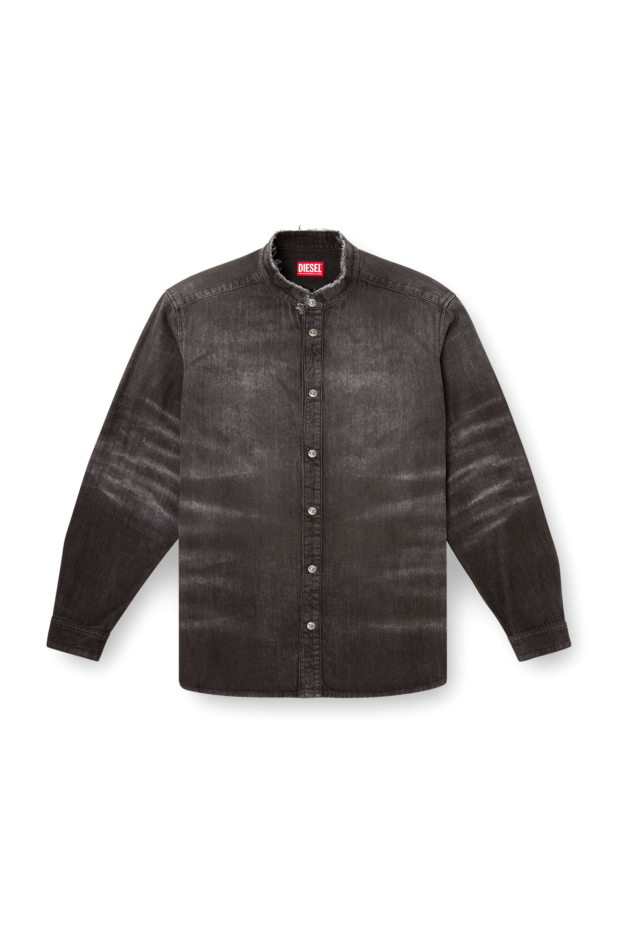 Diesel - D-SIMPLY-FSH, Man's Shirt in distressed honeycomb denim in Grey - 3