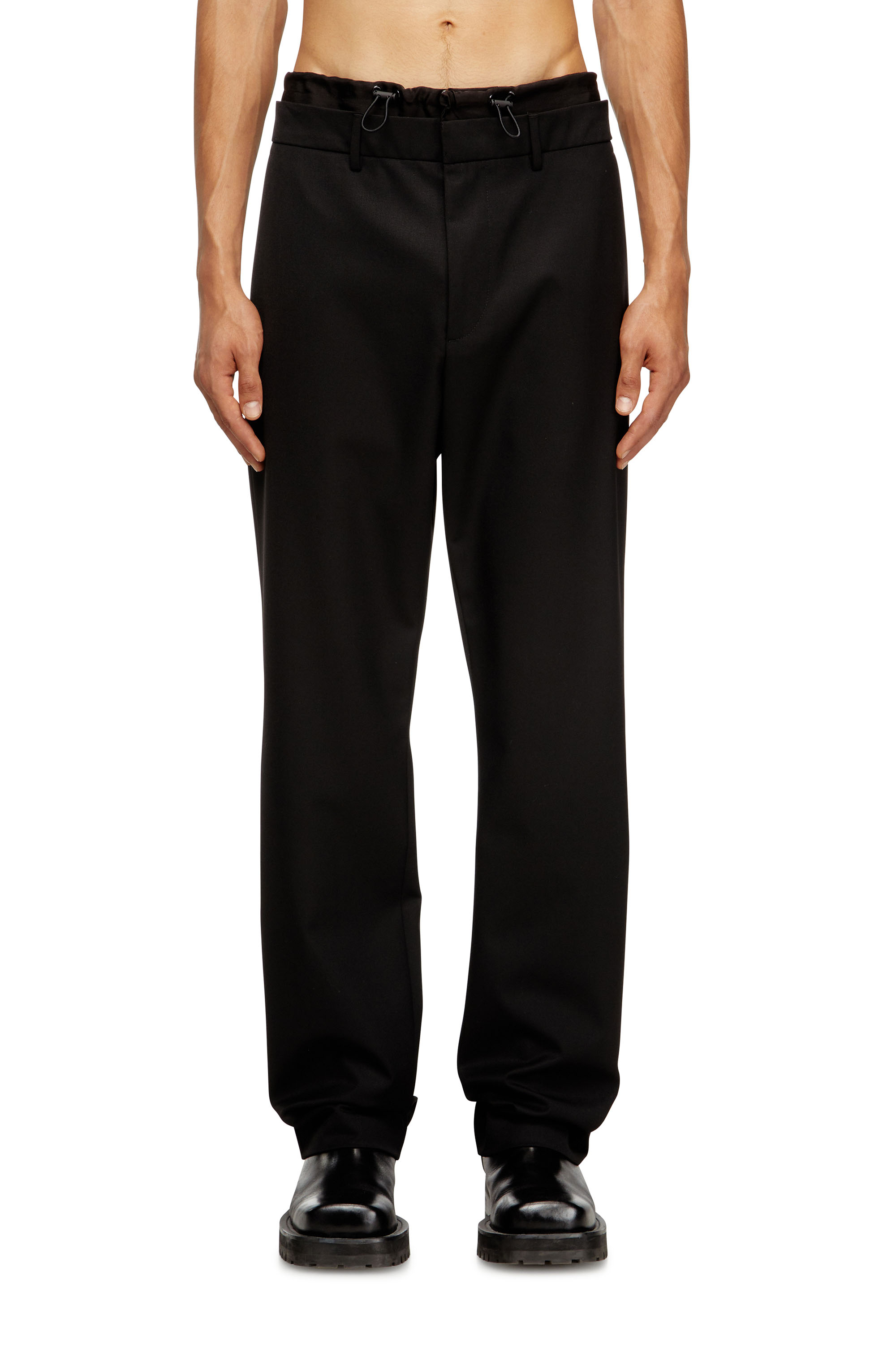 Diesel Men's Black - Wool Blend Pants With Elastic Waistband - Pants - Man