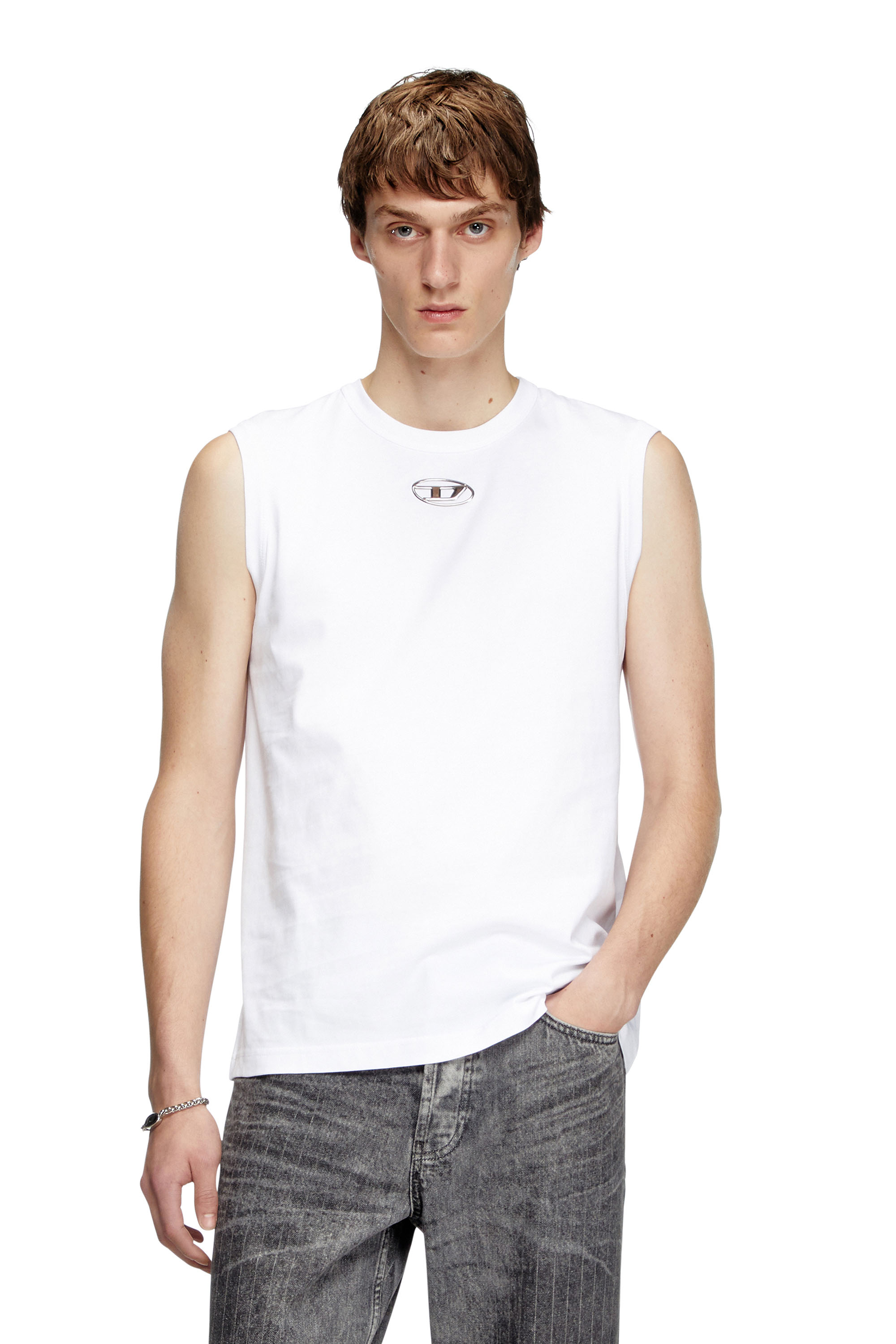 Diesel Homem Branco - Tank Top With Metallic Oval D - T-Shirts - Man Xxl