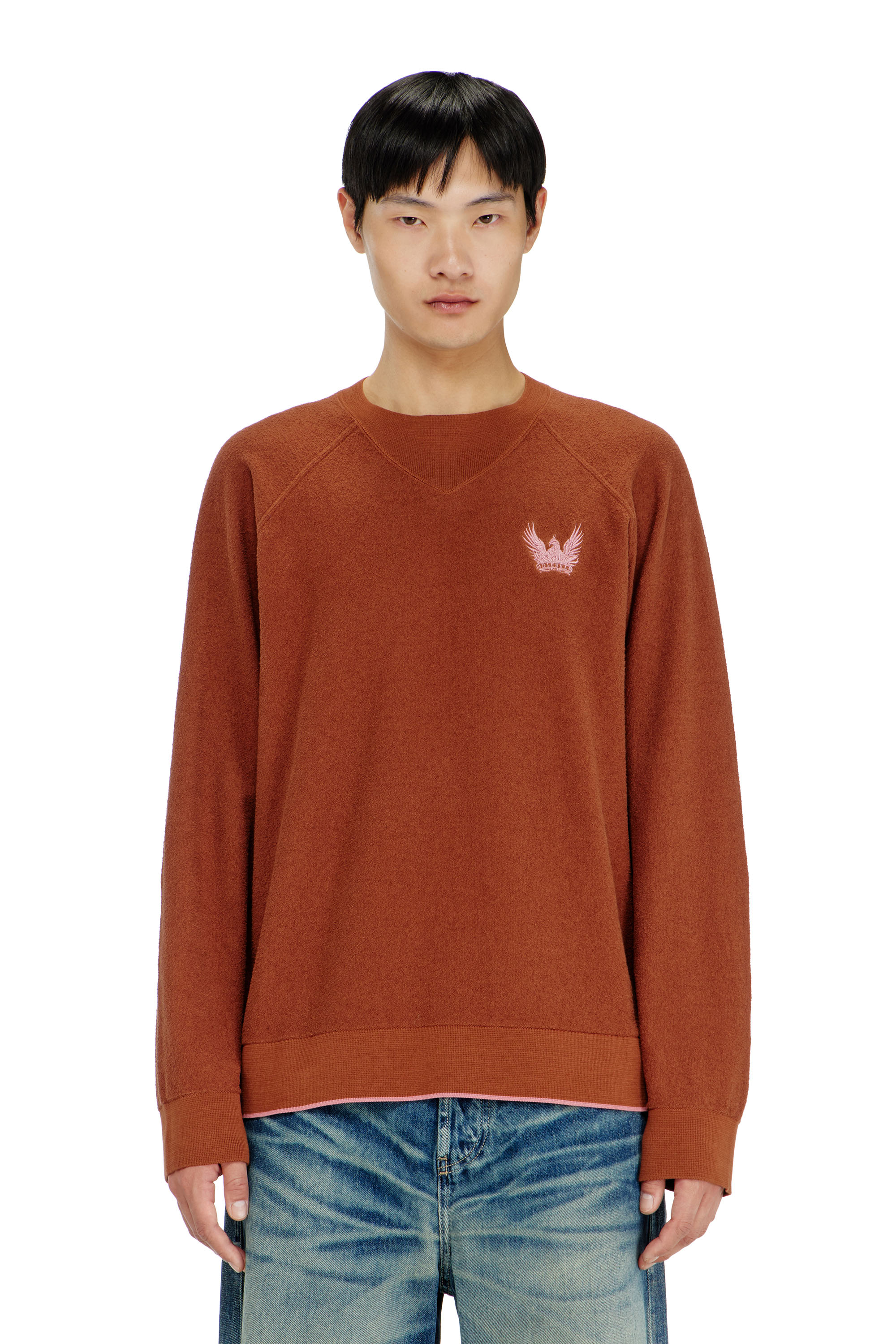 Diesel - K-RALFS, Man's Boucl&eacute; jumper with Phoenix embroidery in Brown - 3