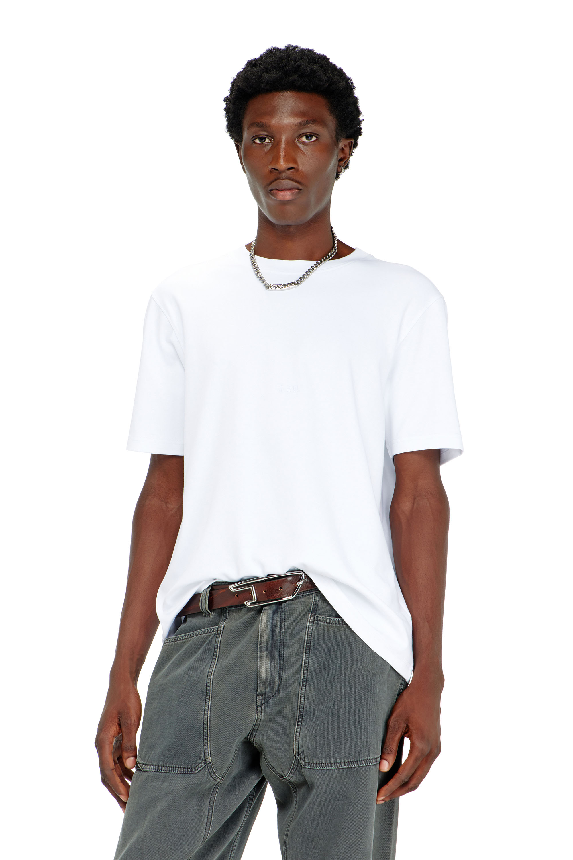 Diesel Mannelijk Wit - Cotton-Interlock T-Shirt H Logo Embroidery - T-Shirts - Man Extra Klein