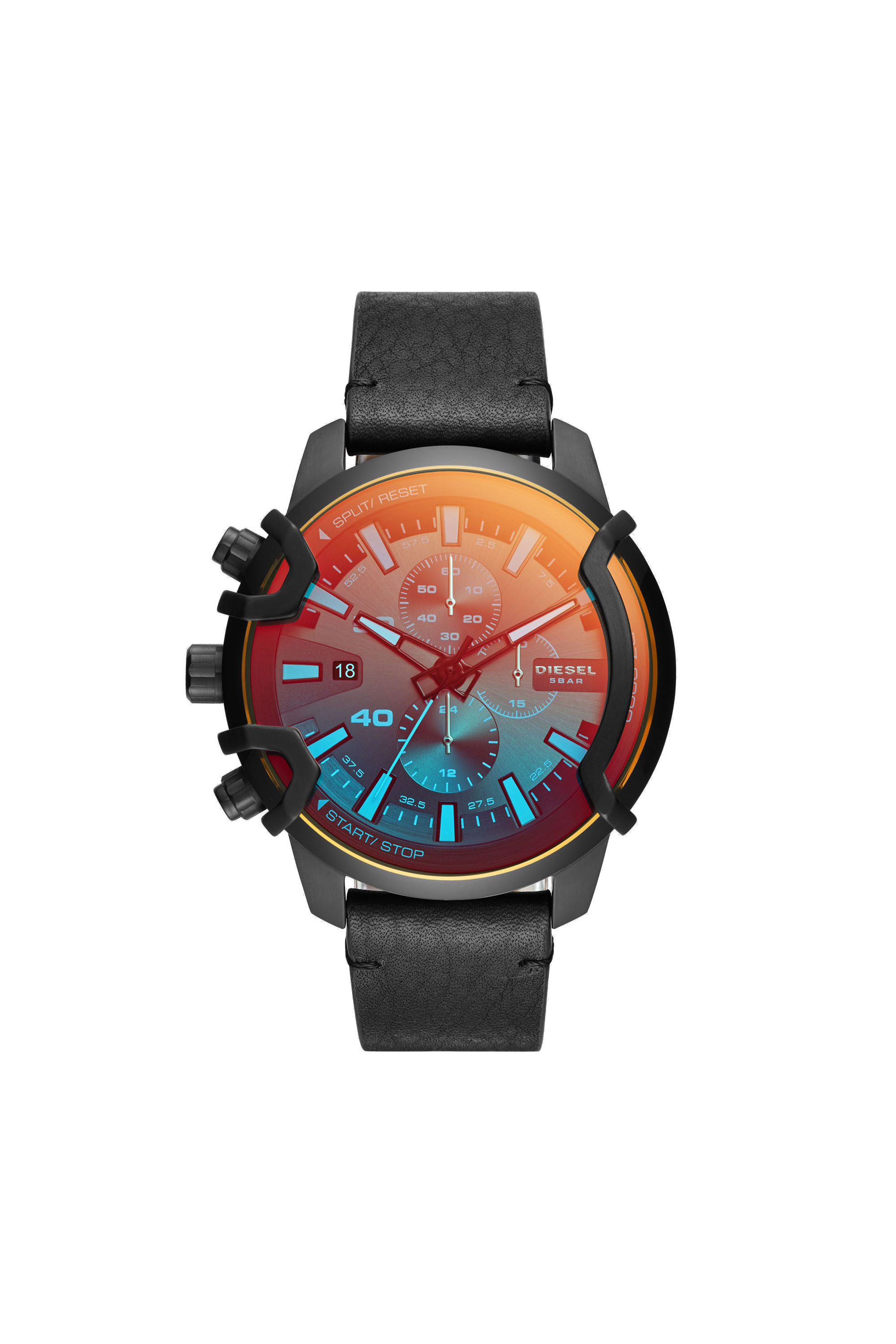Diesel - Griffed chronograph black leather watch - Timeframes - Man - Black
