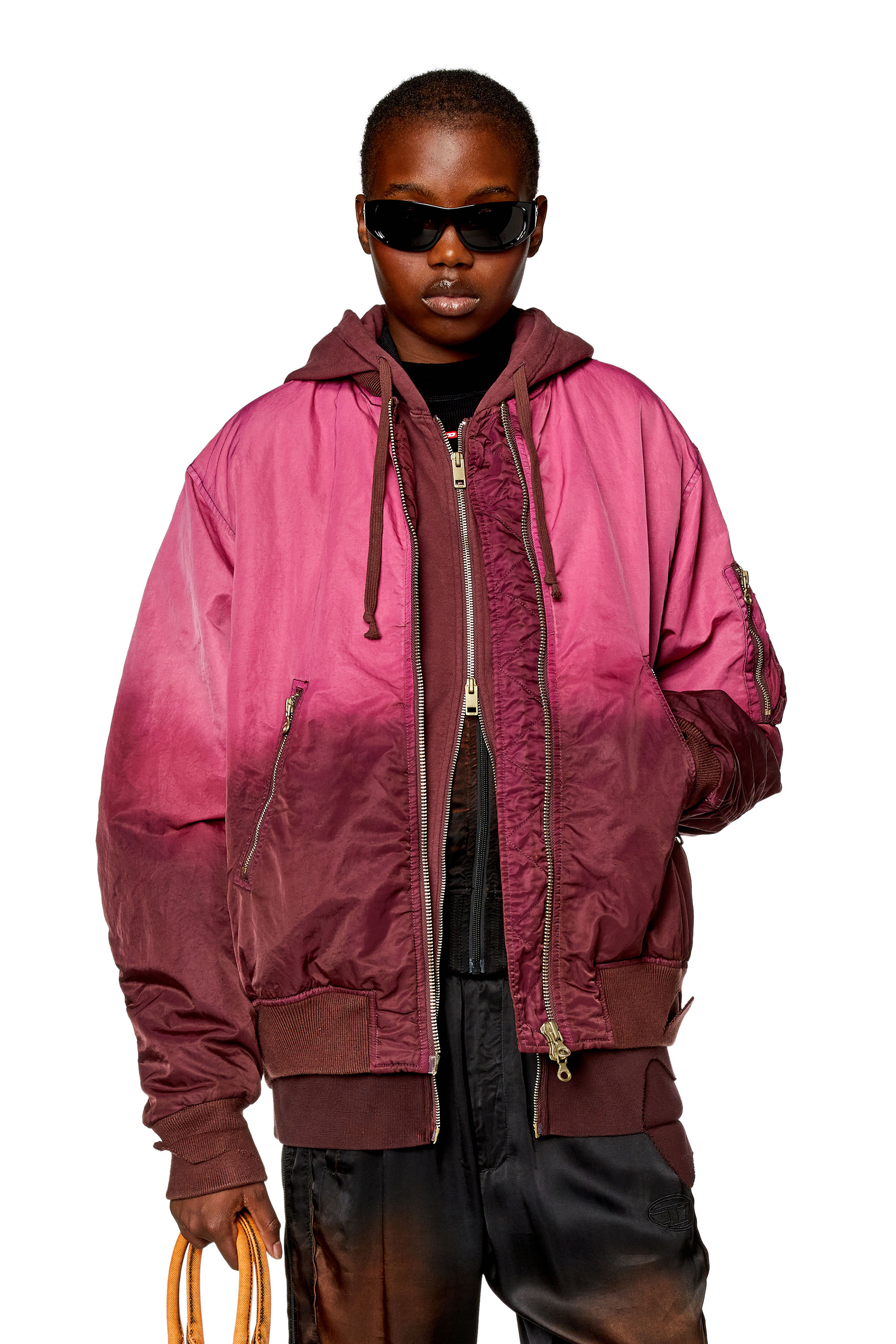 Diesel - Jacket in dégradé nylon satin - Jackets - Woman - Pink