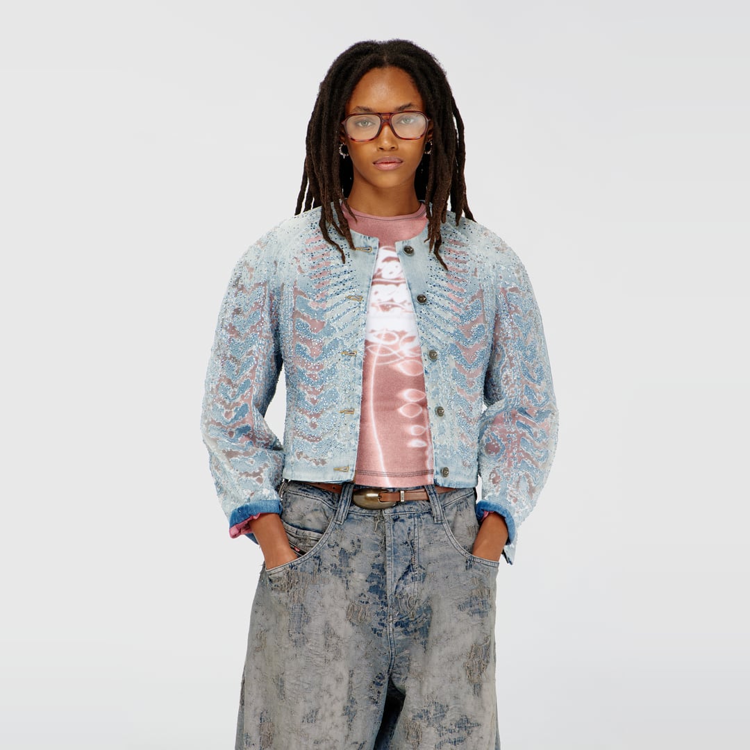 Diesel - Jacket in microstone devoré denim - Denim Jackets - Woman - Blue