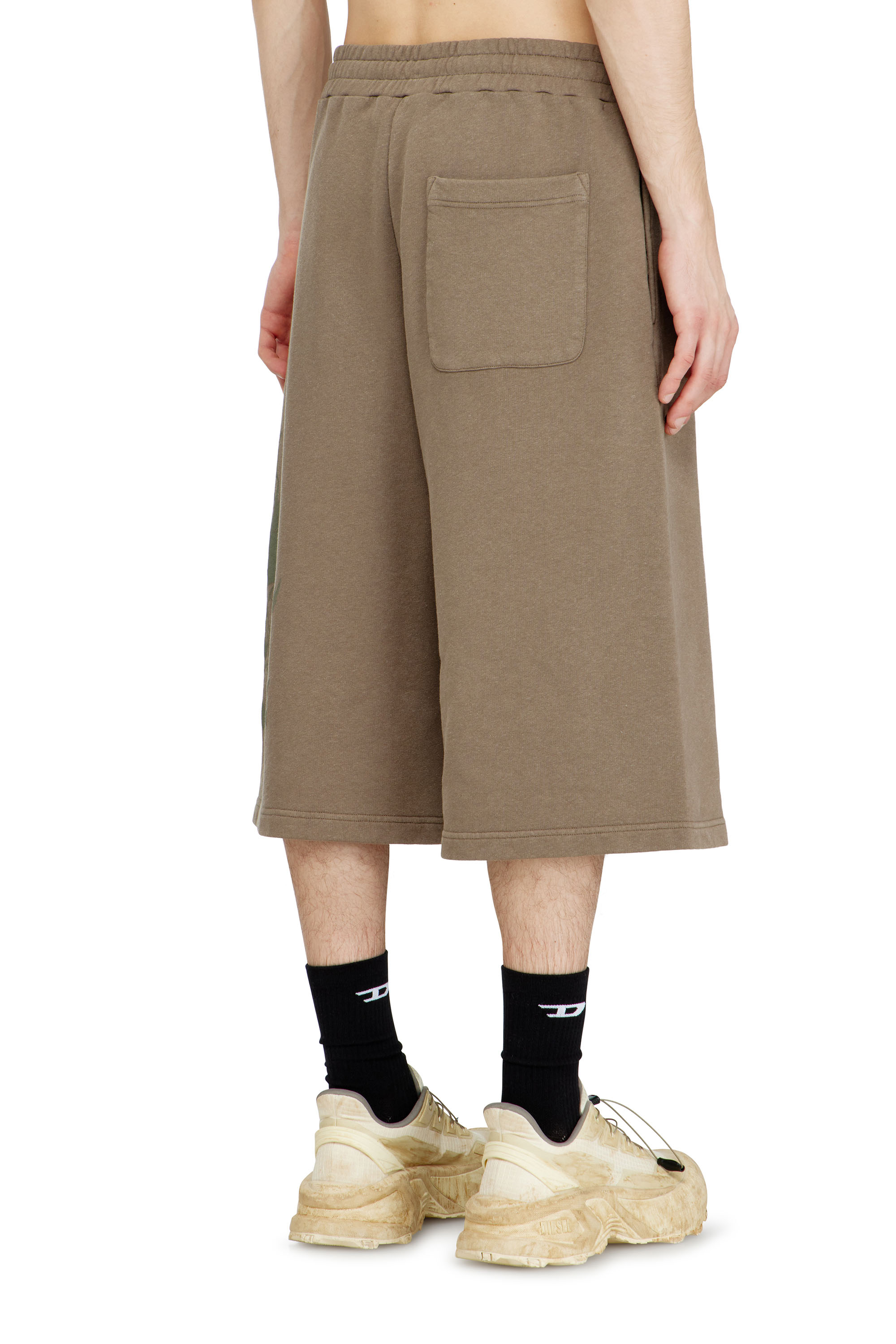Diesel - P-FROM, Man's Treated longline sweat shorts with print in Beige - 3