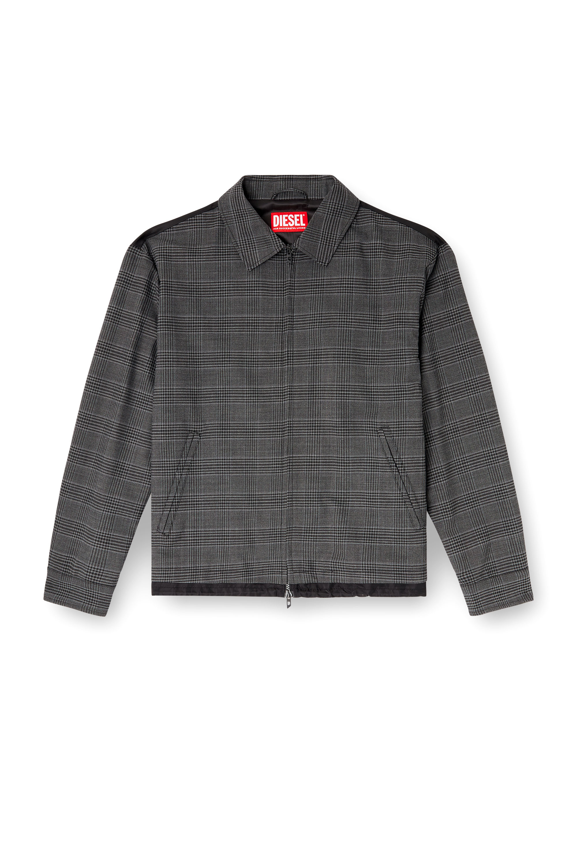 Diesel - J-TING, Man's Coach jacket in Prince of Wales wool blend and satin in Black/Grey - 3