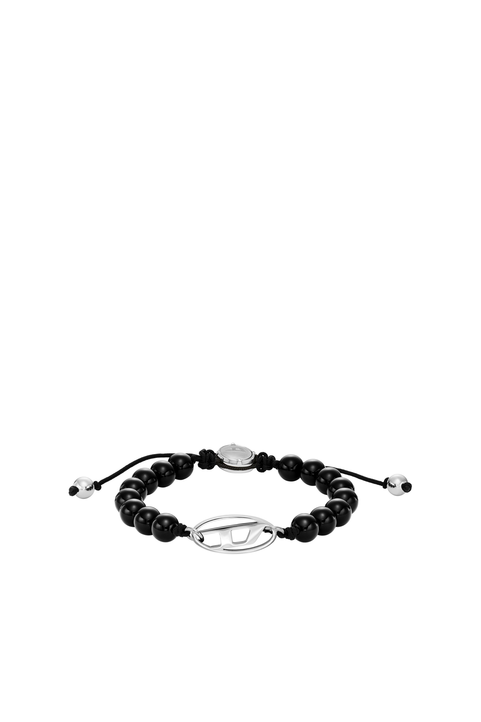 Diesel - Oval D Logo Black Agate Beaded Bracelet - Bracelets - Unisex - Black