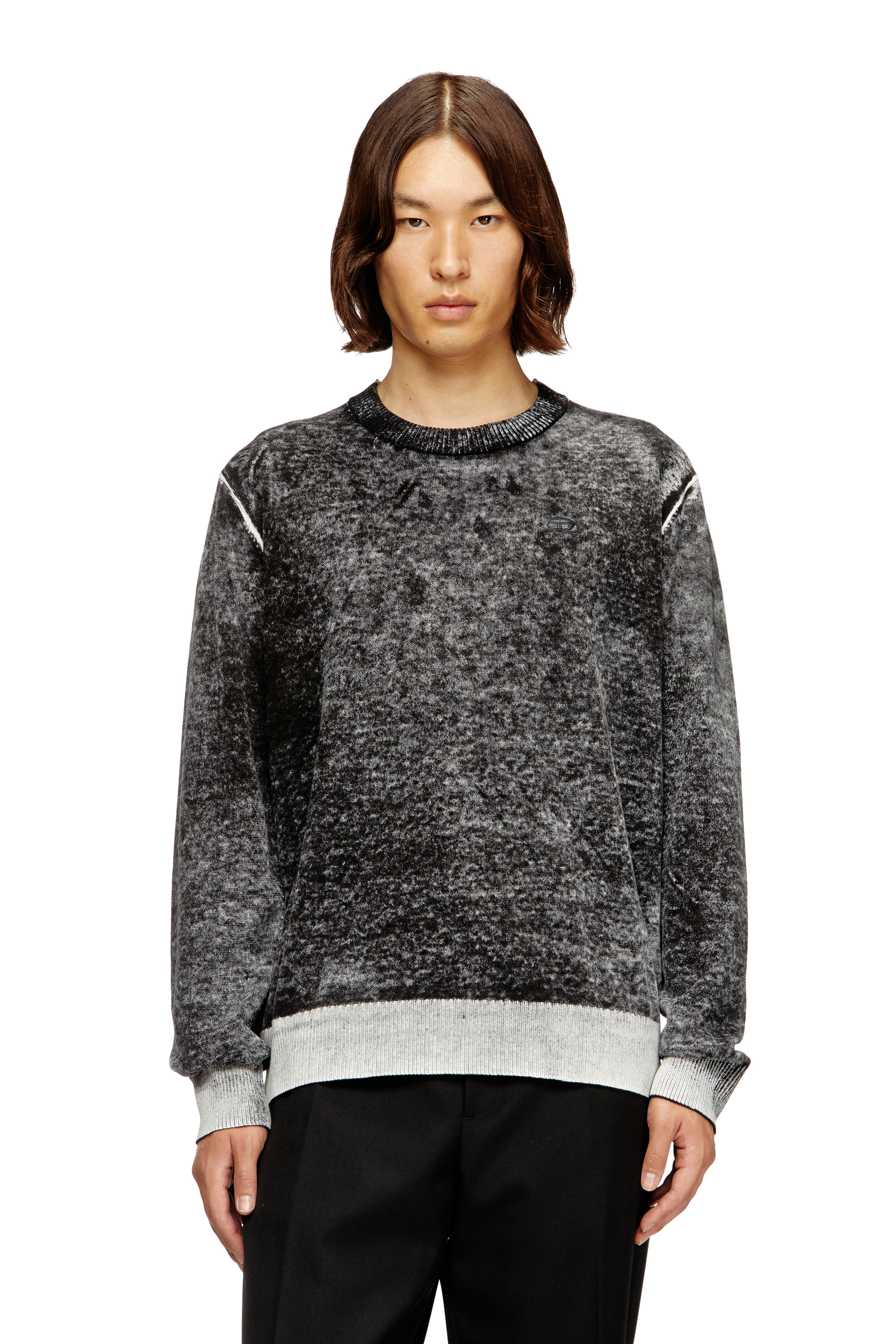 Diesel Mužský Čierna - Jumper With Faded Reverse Print - Knitwear - Man Malý