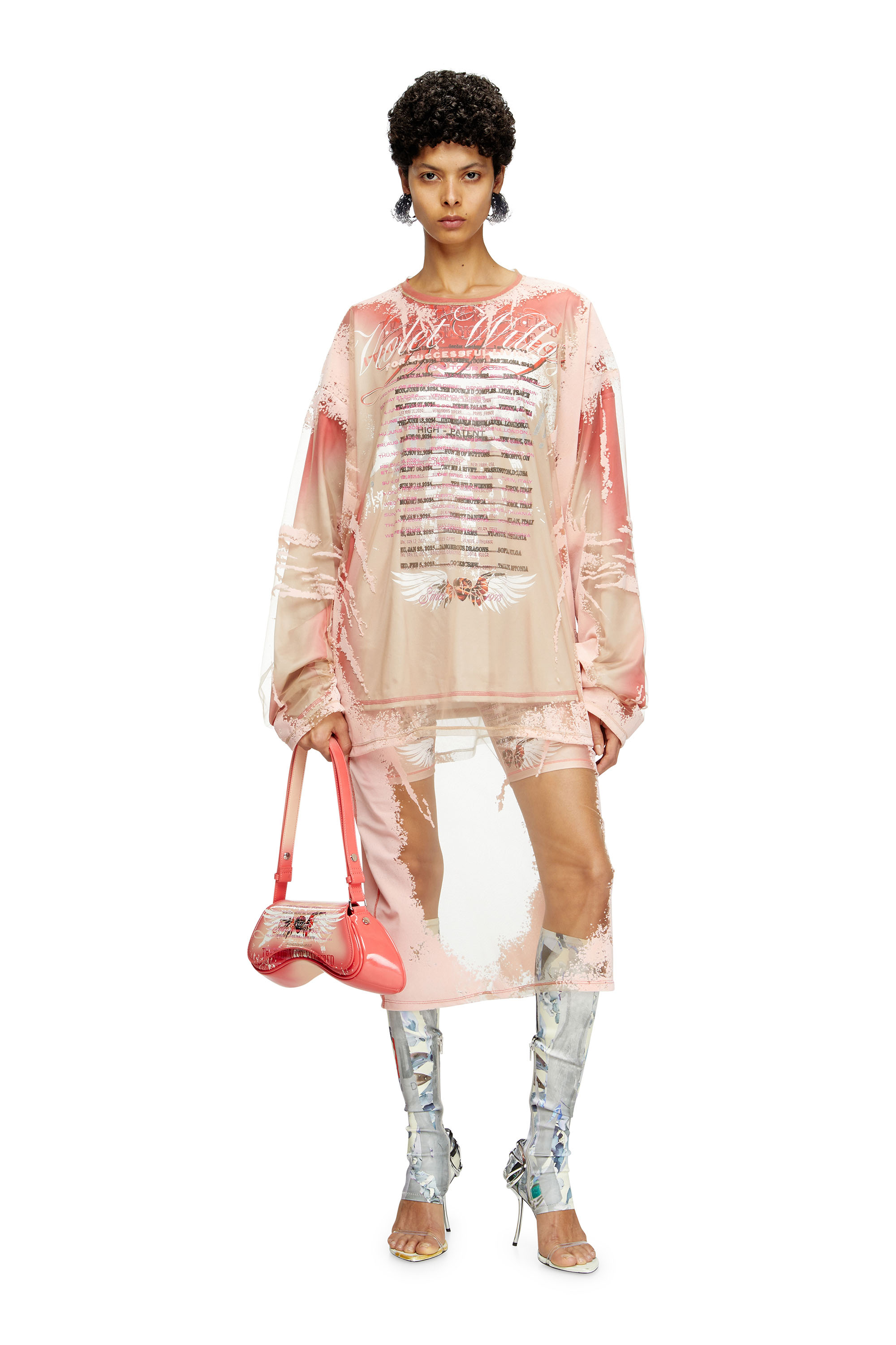 Diesel - O-LYAC, Woman's Layered midi skirt with lyrics print in Face Powder - 2