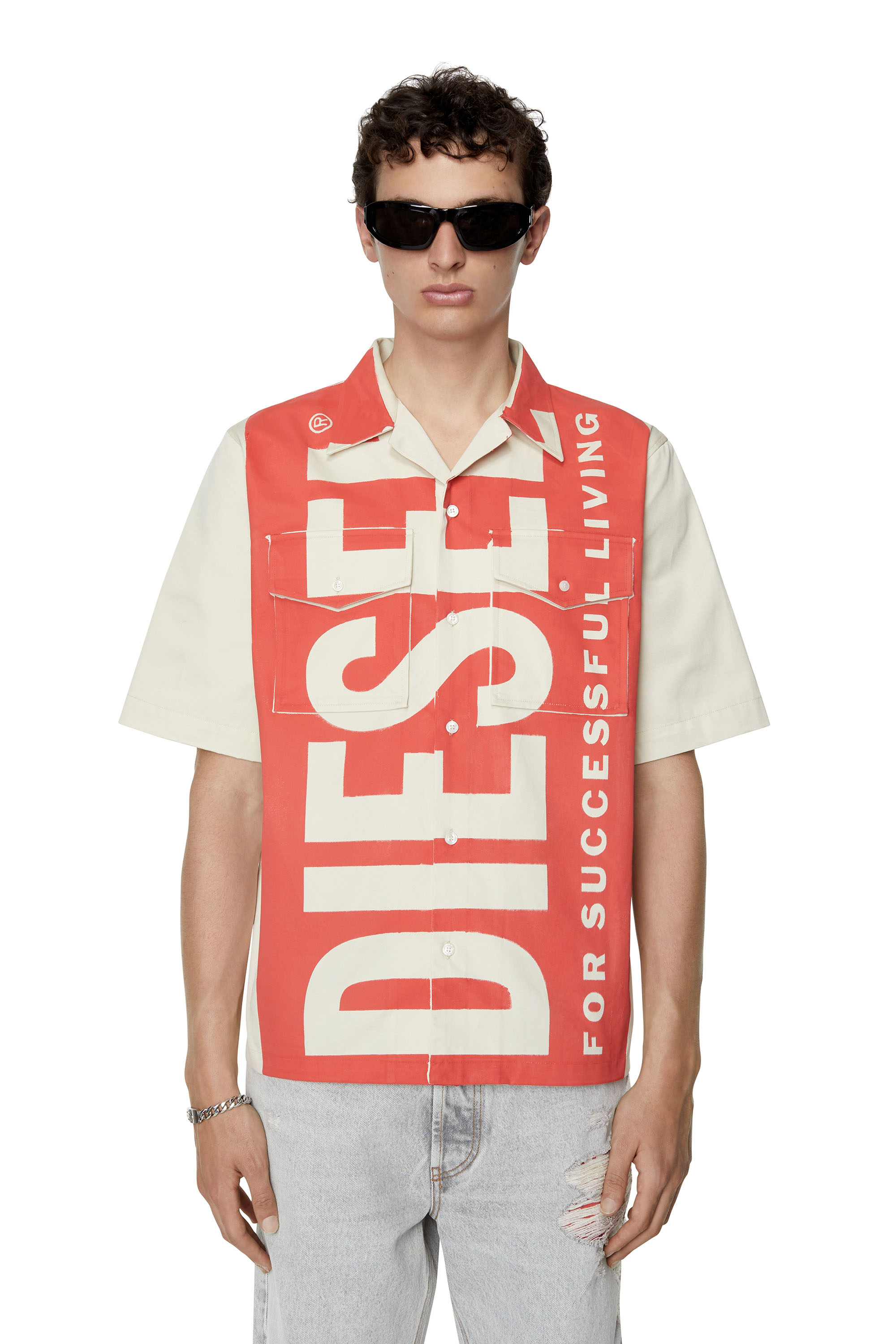 Diesel - Bowling shirt with maxi logo print - Shirts - Man - Multicolor
