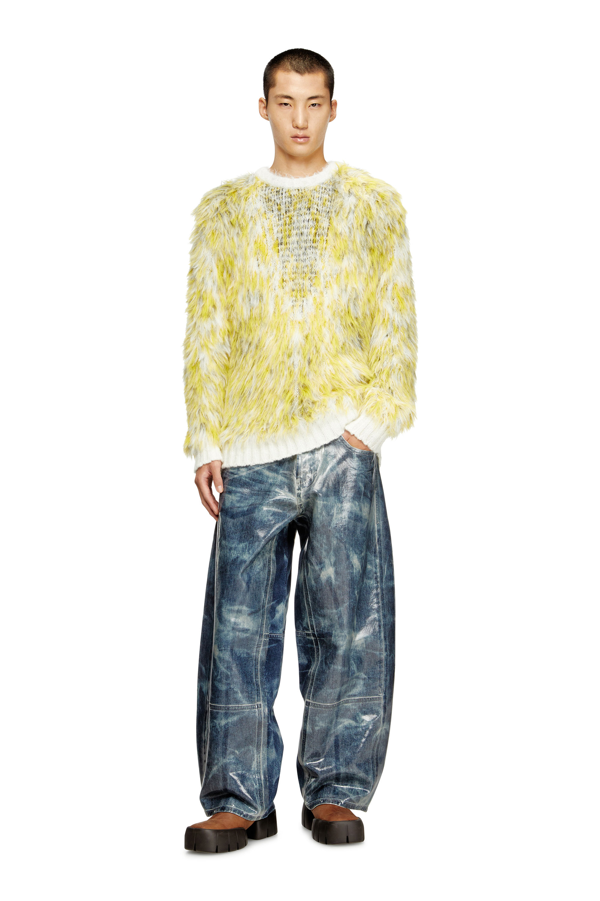 Diesel - K-ALLEN, Man's Jumper in fluffy jacquard knit in White/Yellow - 2