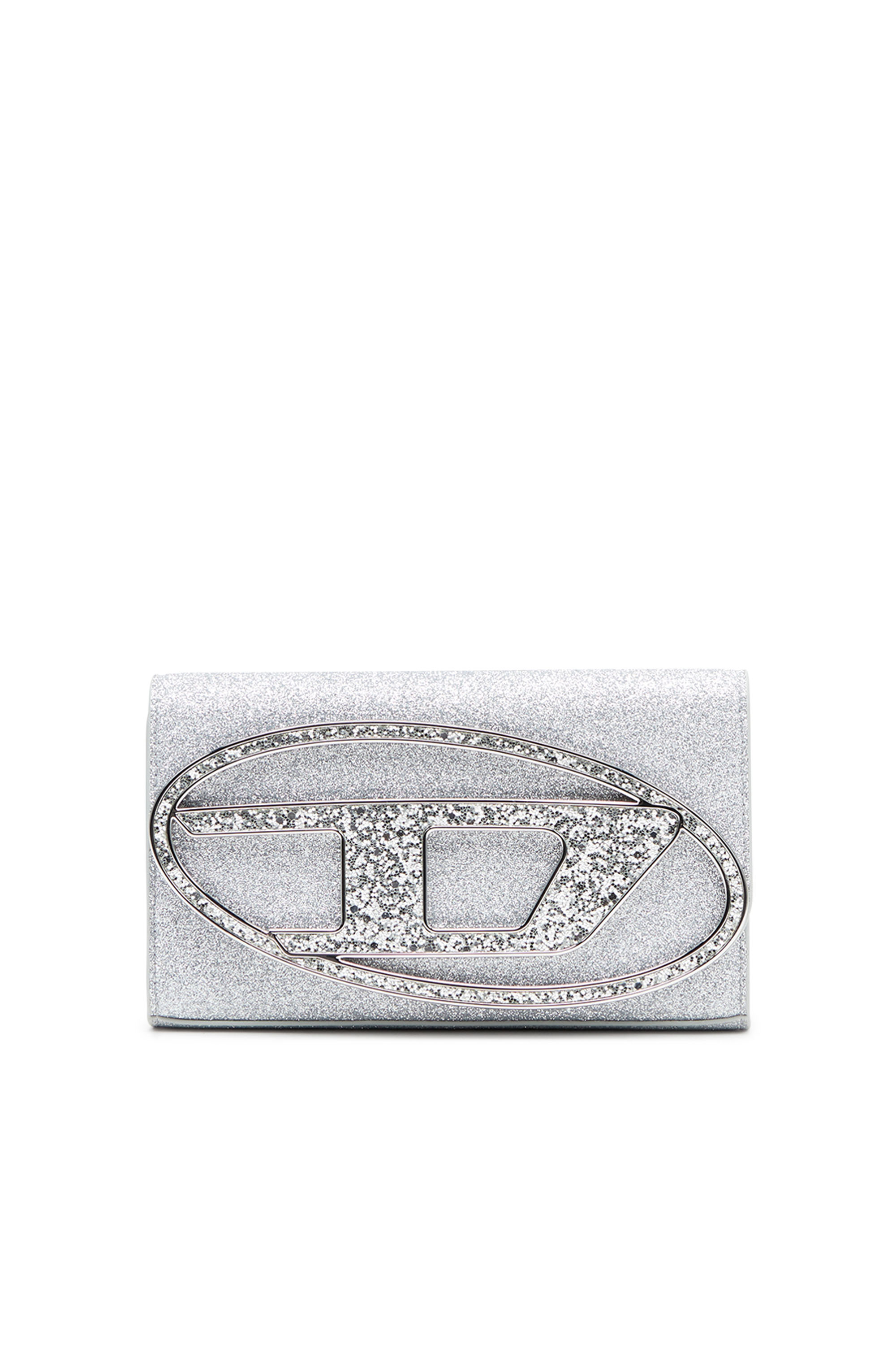 Diesel Wallet On Chain In Tessuto Glitter In Silver