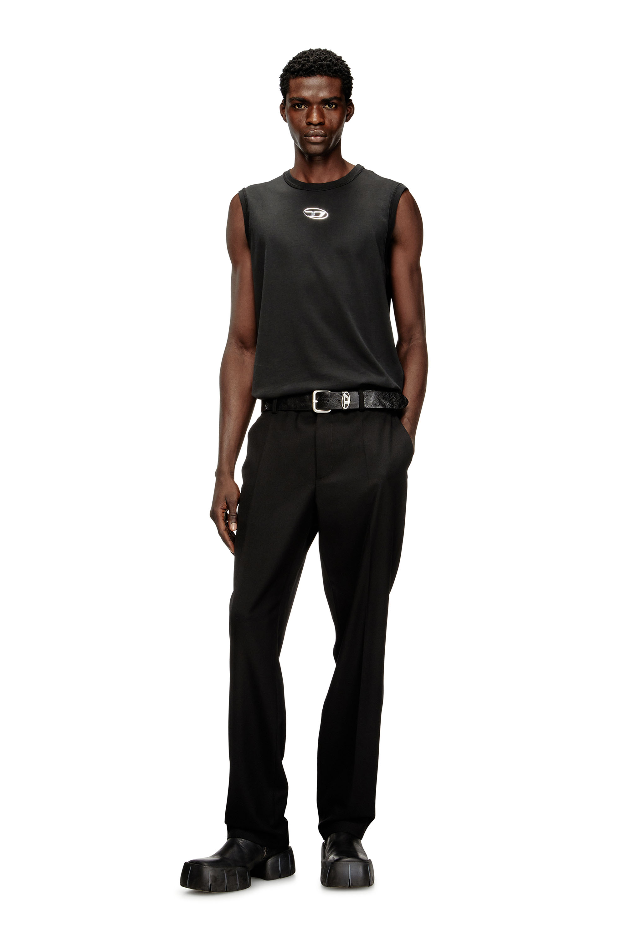 Diesel - T-BISCO-IOD, Man's Sleeveless cotton top with metallic Oval D in Black - 2