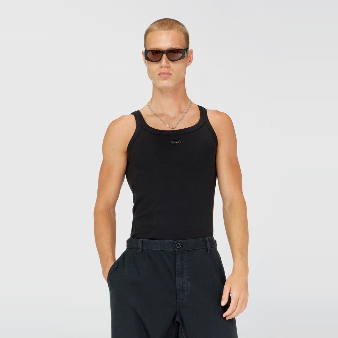 Diesel - Slim cotton tank with Oval D logo - T-Shirts - Man - Black
