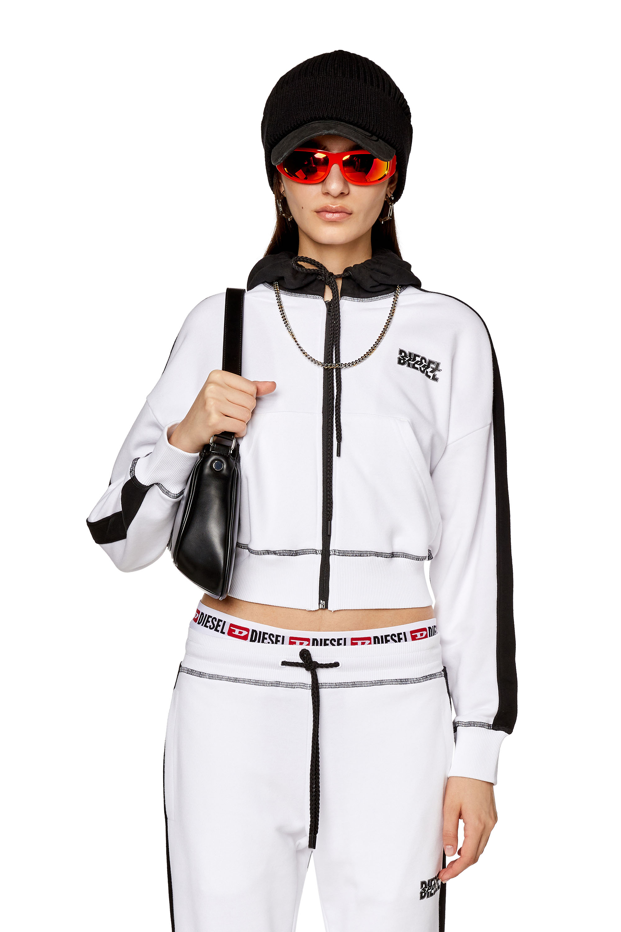 Diesel - Track jacket with contrast hood - Sweaters - Woman - White