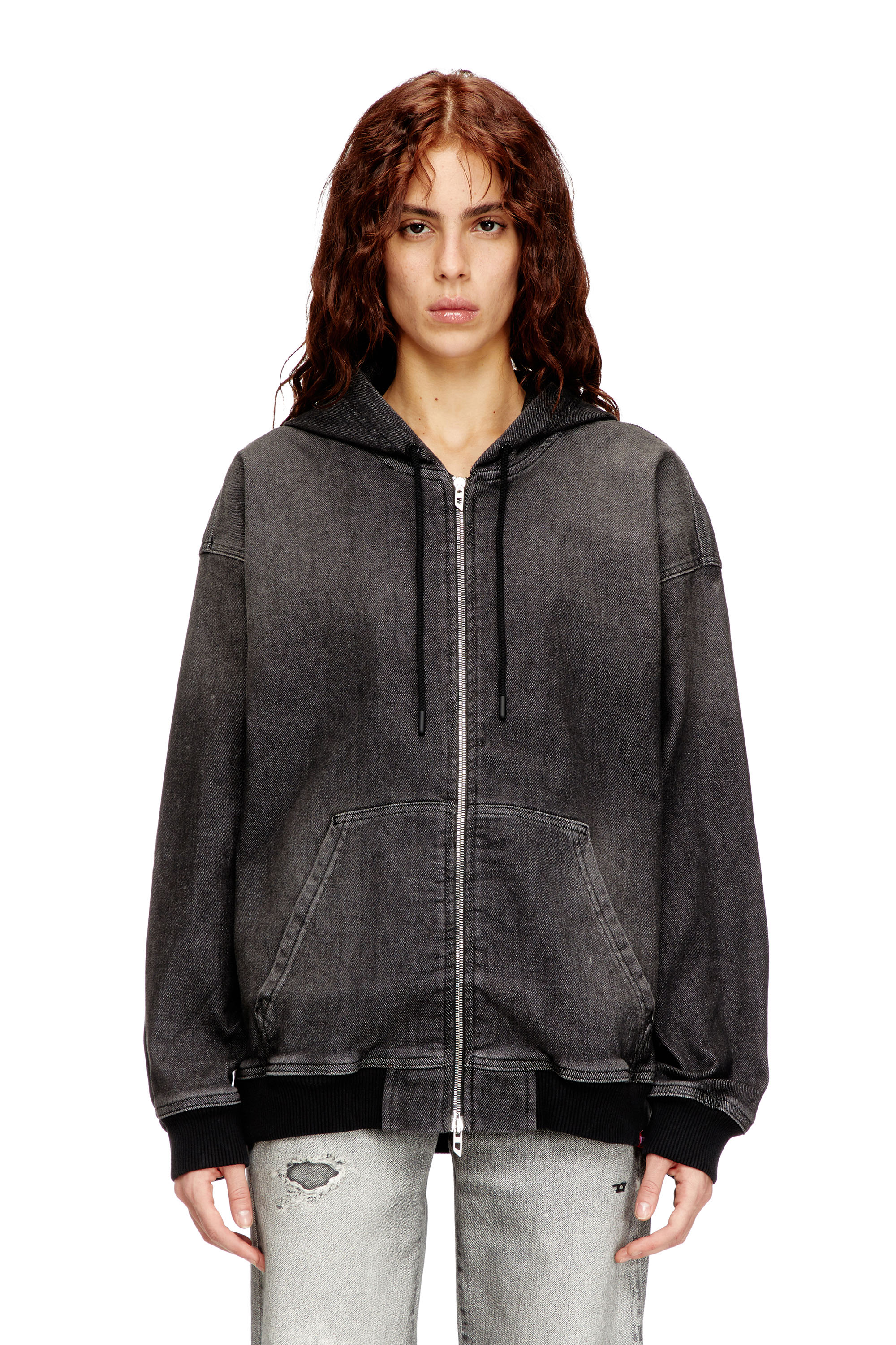 Diesel - D-GIRI-S TRACK, Unisex's Zipped hoodie in dirt-effect Track Denim in Black - 2