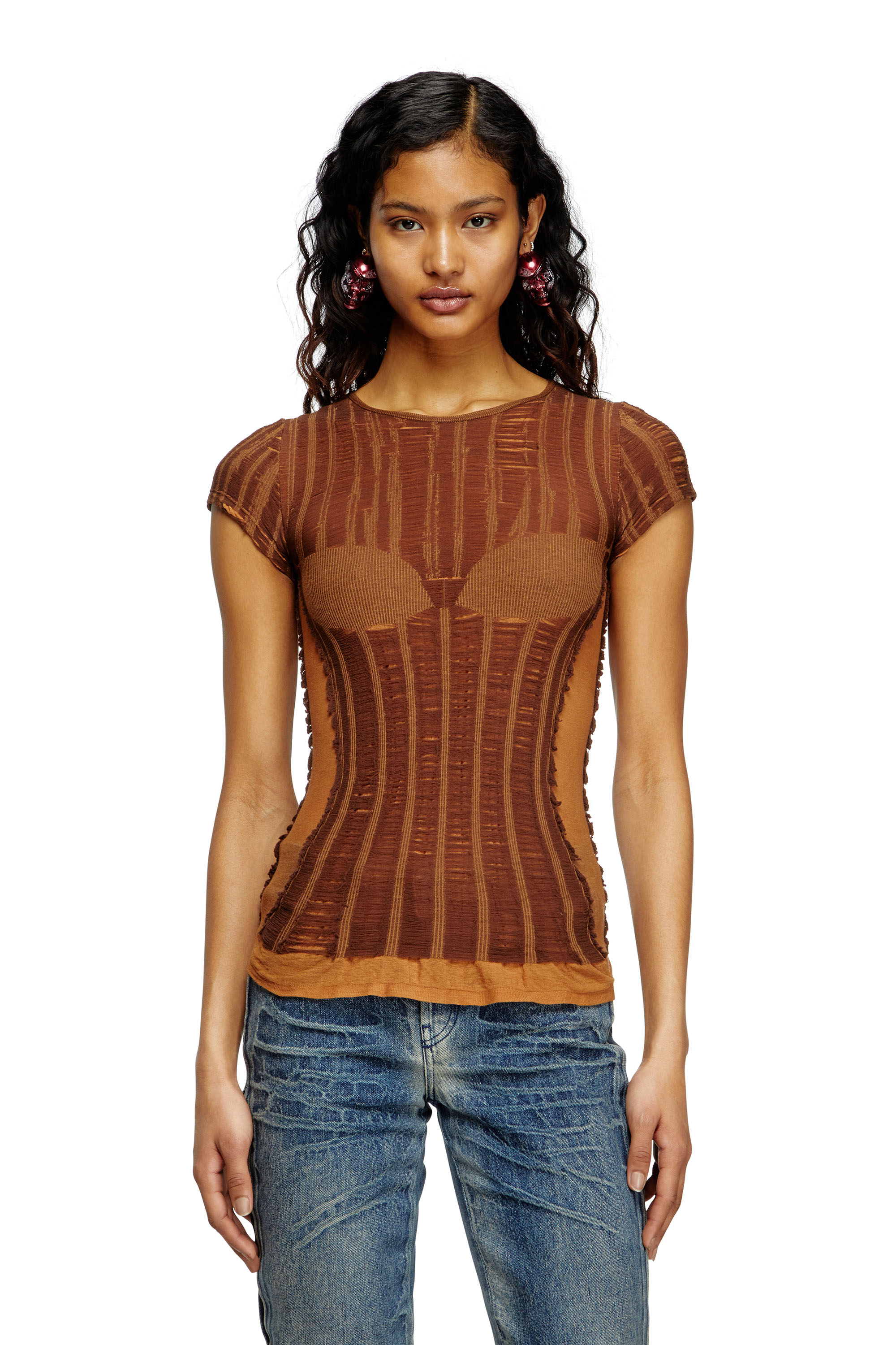 Diesel - Seamless T-shirt with lingerie illusion - Knitwear - Woman - Brown