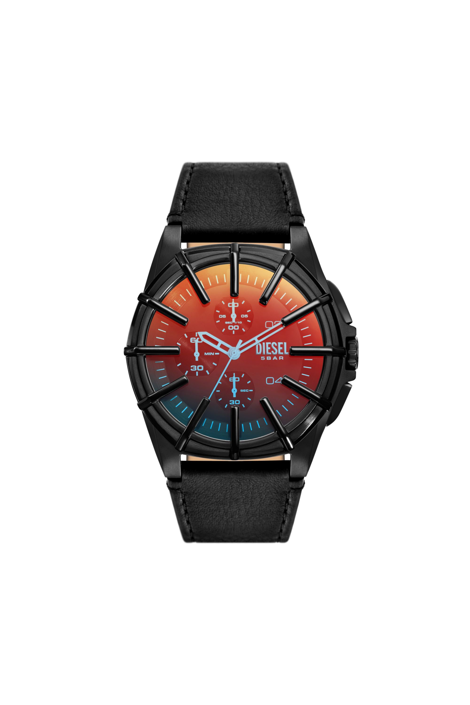 Diesel - Framed black leather watch - Timeframes - Man - Black