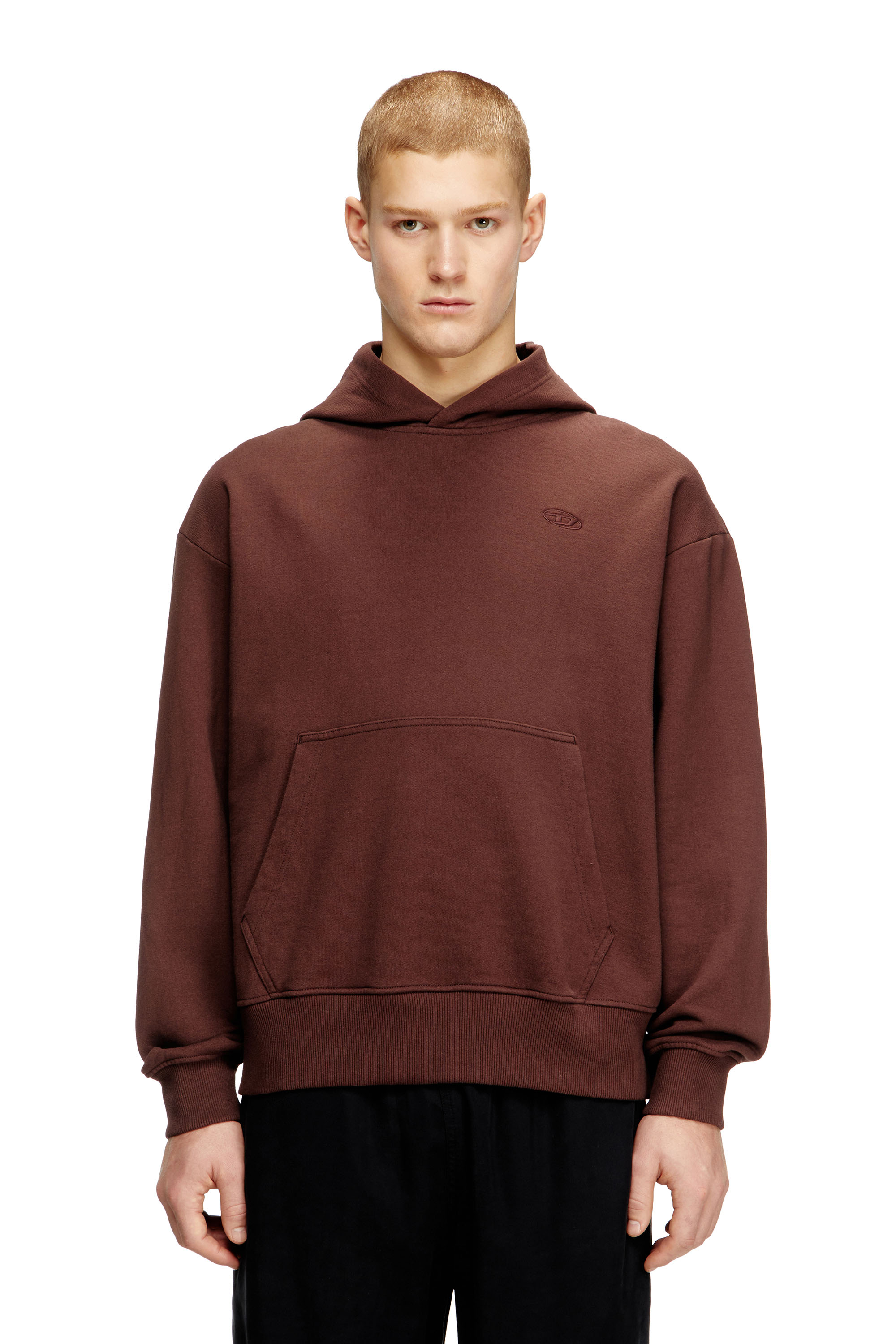 Diesel - S-MACS-HOOD-MEGOVAL-D, Man's Hoodie with logo embroidery in Brown - 1
