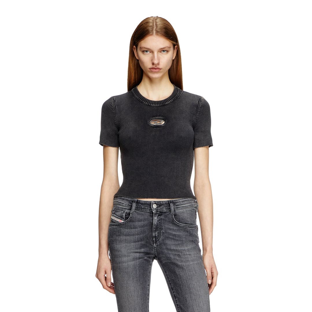 Diesel - Short-sleeve top with cut-out logo - T-Shirts - Woman - Grey