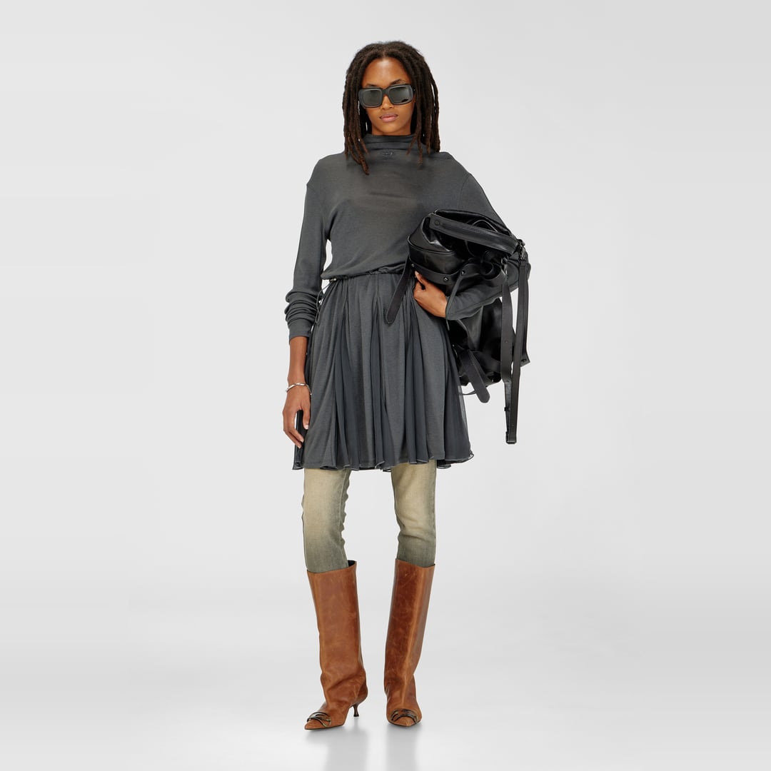 Diesel - Robe courte à col roulé en jersey et chiffon - Robes - Femme - Gris