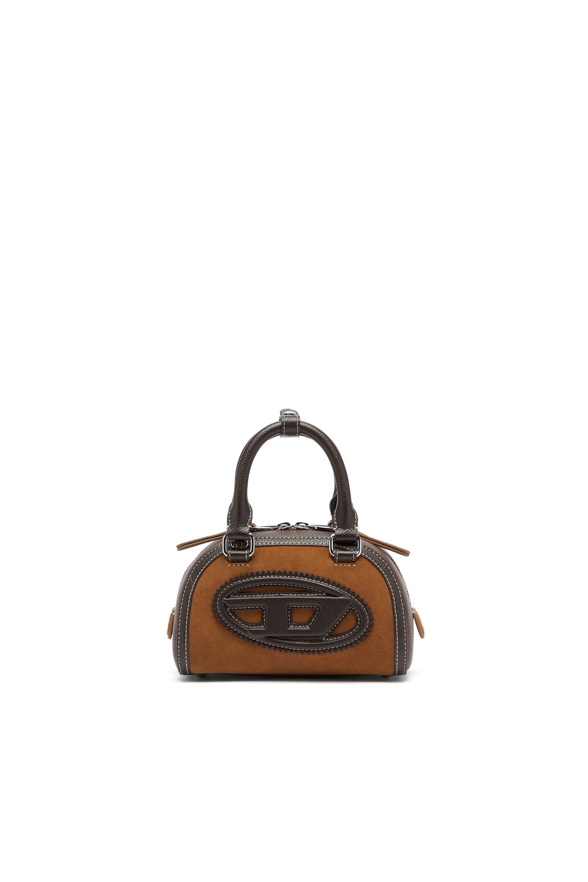 Diesel - 1DR Dome - Small bowling bag in suede and grainy PU - Crossbody Bags - Woman - Brown